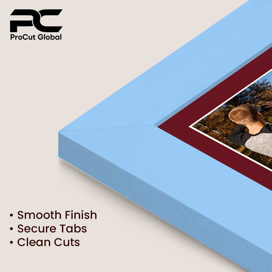 20x16" Baby Blue Modern Multi Aperture Photo Frame Holds 7x5" (x2) & 6x4" (x7) Photos With Burgundy Mount | Modern Collage Frame thumbnail 7