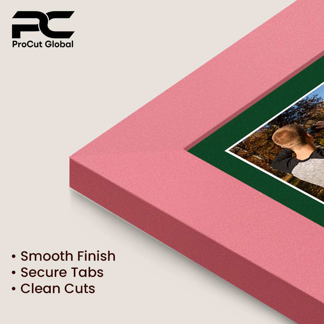 20x16" Pastel Pink Modern Multi Aperture Photo Frame Holds 7x5" (x2) & 6x4" (x7) Photos With Forest Green Mount | Modern Collage Frame thumbnail 7
