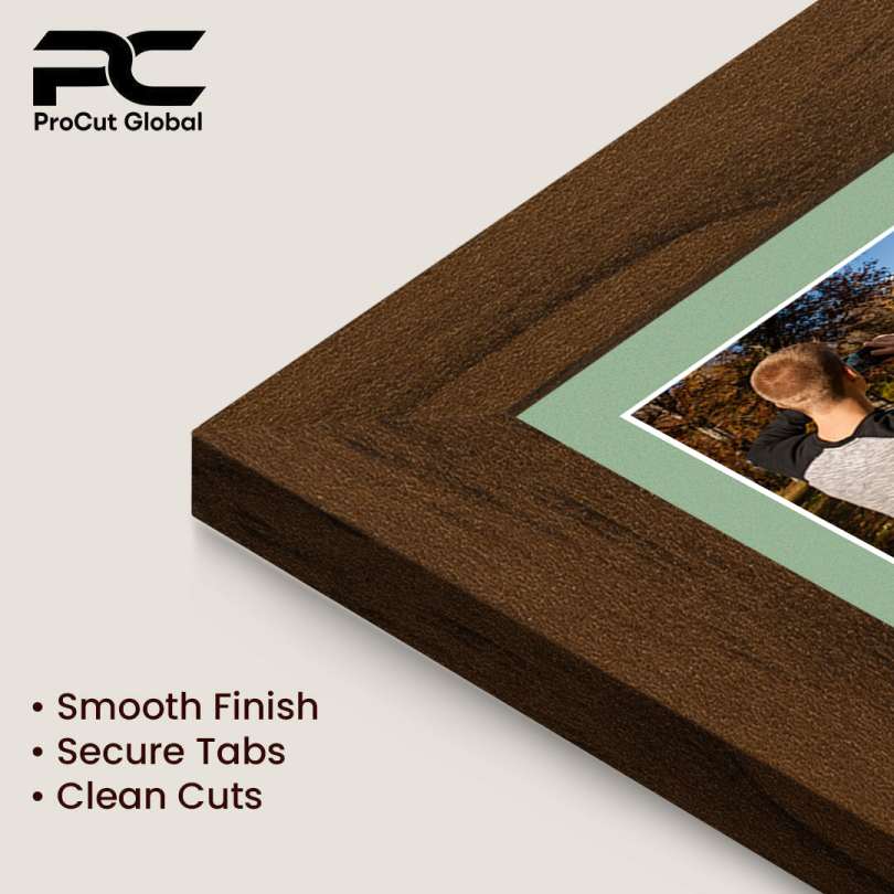 20x16" Walnut Modern Multi Aperture Photo Frame Holds 7x5" (x2) & 6x4" (x7) Photos With Sage Green Mount | Modern Collage Frame thumbnail 7