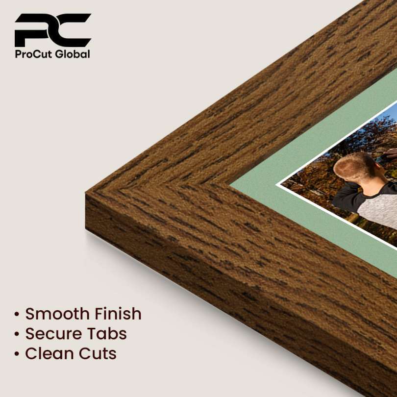 80x70cm Dark Oak Modern Multi Aperture Photo Frame Holds 6x4" (x18) & 4x4" (x2) Photos With Sage Green Mount | Modern Collage Frame thumbnail 7