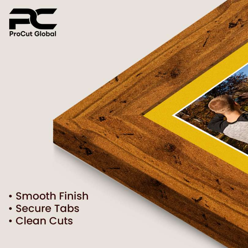 80x70cm Rustic Oak Modern Multi Aperture Photo Frame Holds 6x4" (x18) & 4x4" (x2) Photos With Bright Yellow Mount | Modern Collage Frame thumbnail 7