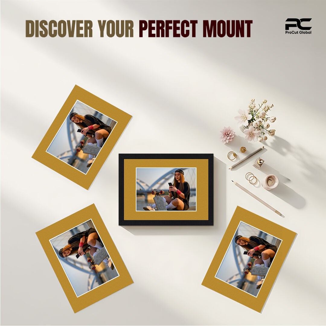 Antique Gold 8x8" Picture Mount With 5x5" Aperture | Acid-Free Picture Mount Board thumbnail 4
