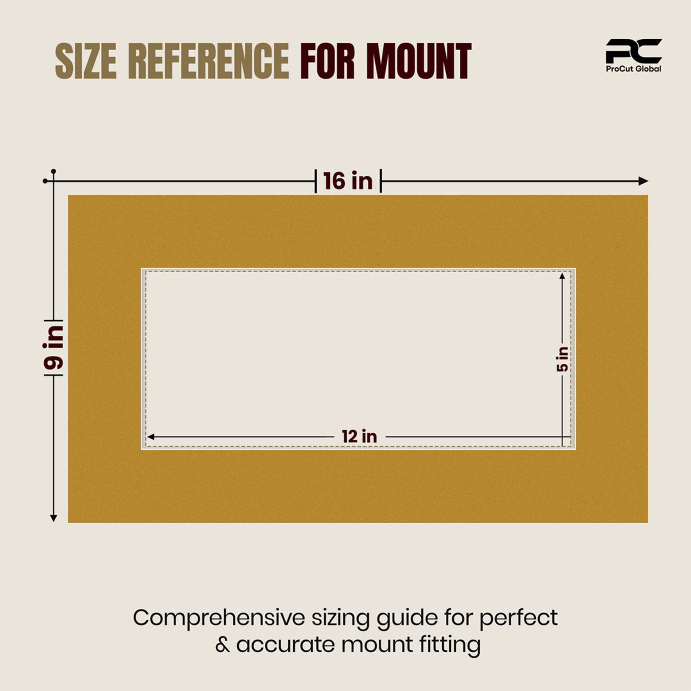 Antique Gold 16x9" Picture Mount With 12x5" Aperture | Acid-Free Picture Mount Board thumbnail 2