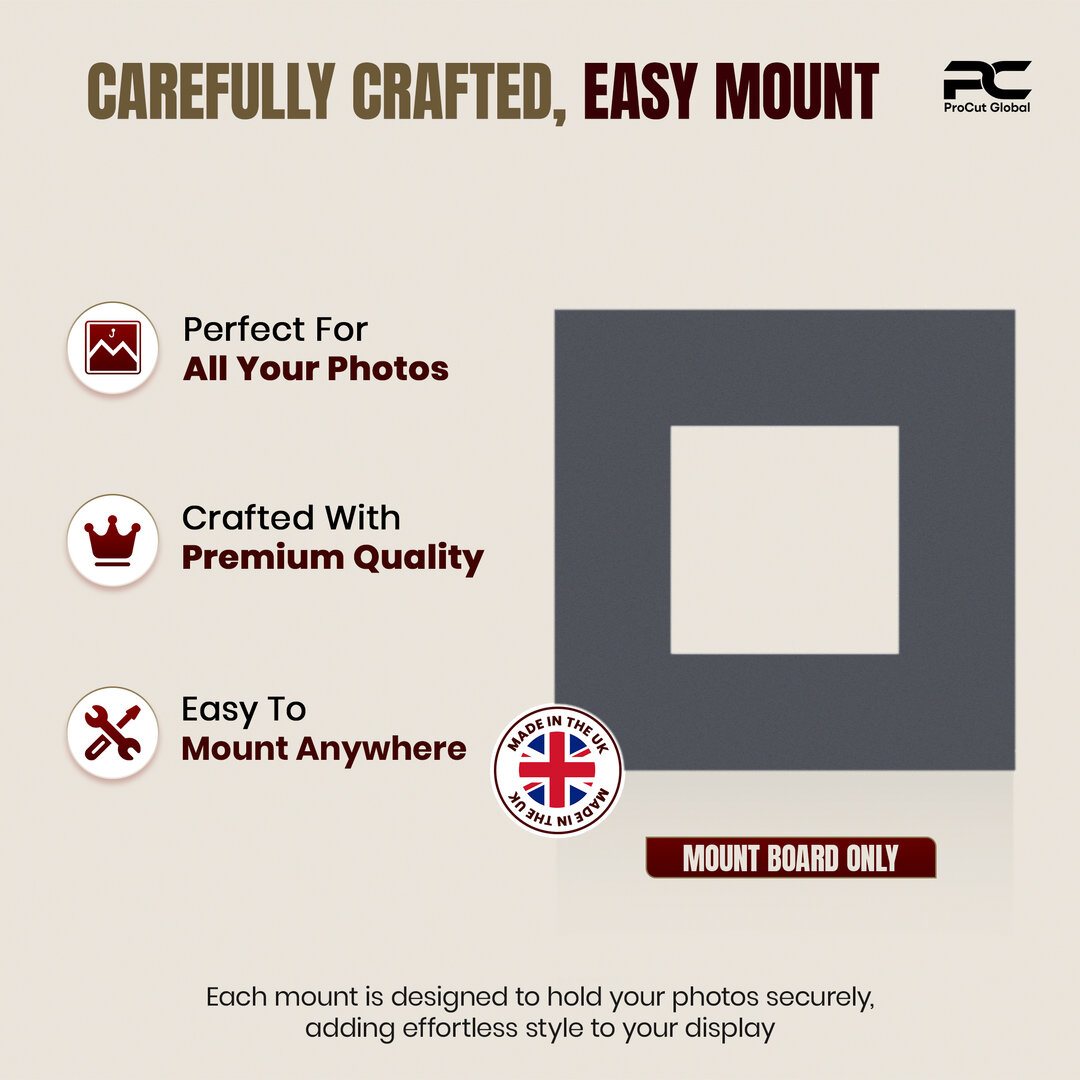 Charcoal Grey 10x10" Picture Mount With 5x5" Aperture | Acid-Free Mat Board For Picture Frames thumbnail 7