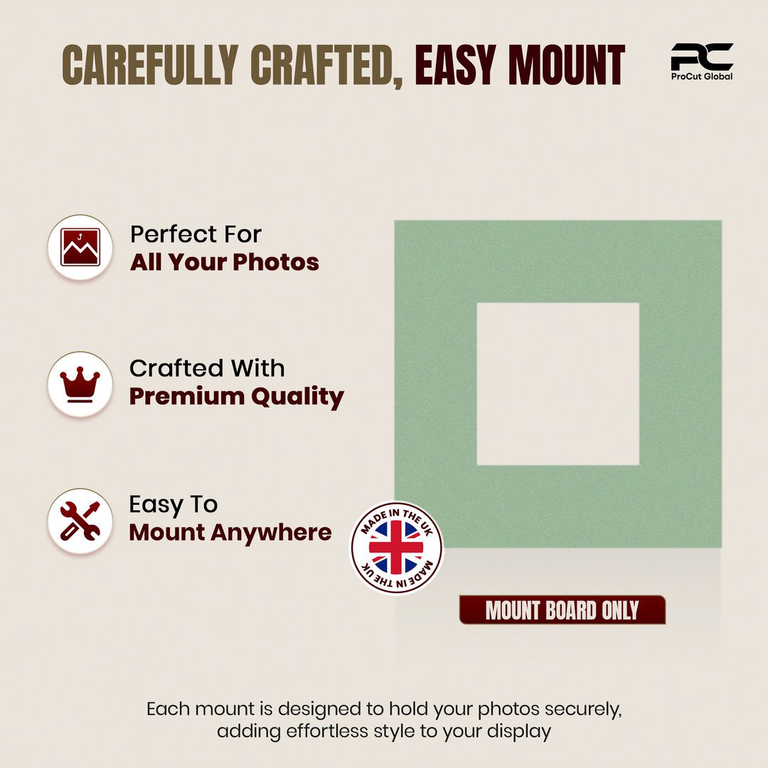Sage Green 10x10" Picture Mount With 5x5" Aperture | Acid-Free Mat Board For Picture Frames thumbnail 7