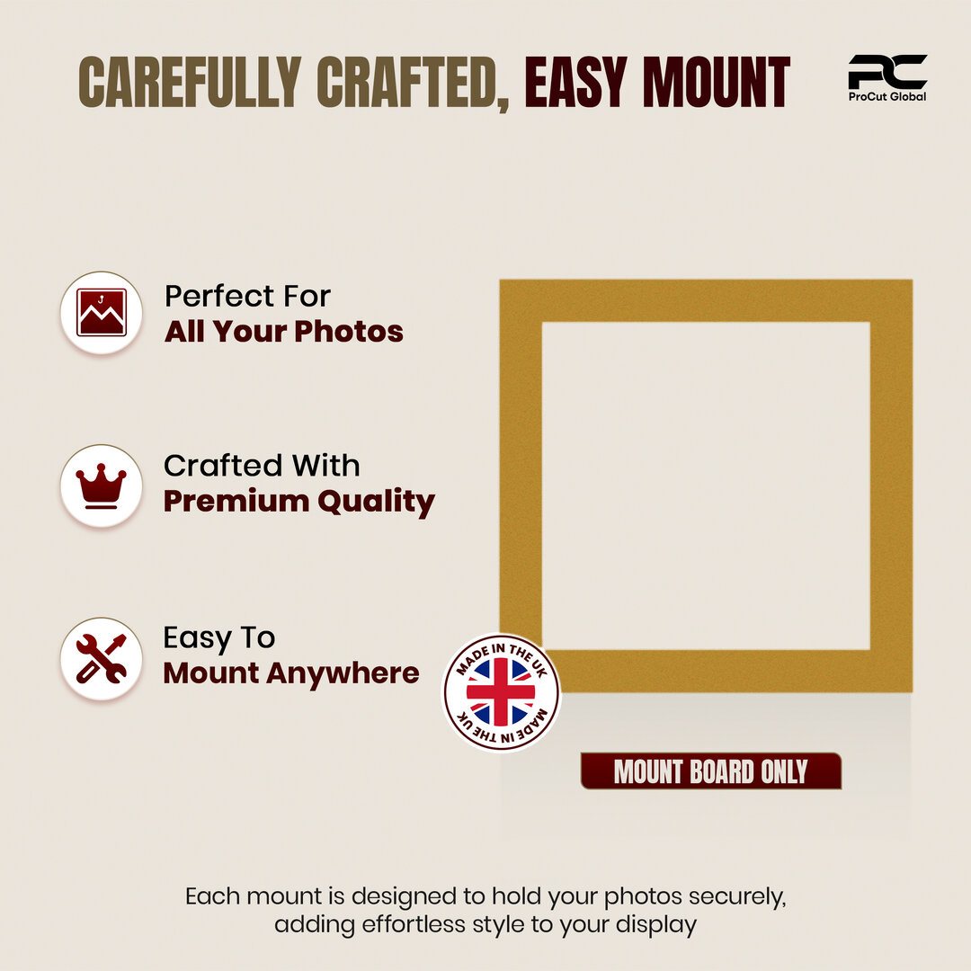 Antique Gold 10x10" Picture Mount With 8x8" Aperture | Acid-Free Mat Board For Picture Frames thumbnail 7