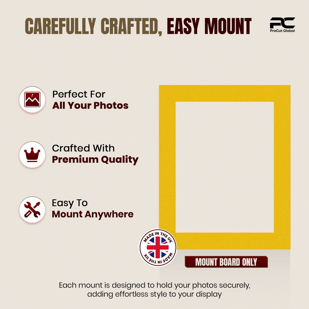 Bright Yellow 10x8" Picture Mount With 8x6" Aperture | Acid-Free Mat Board For Picture Frames thumbnail 7