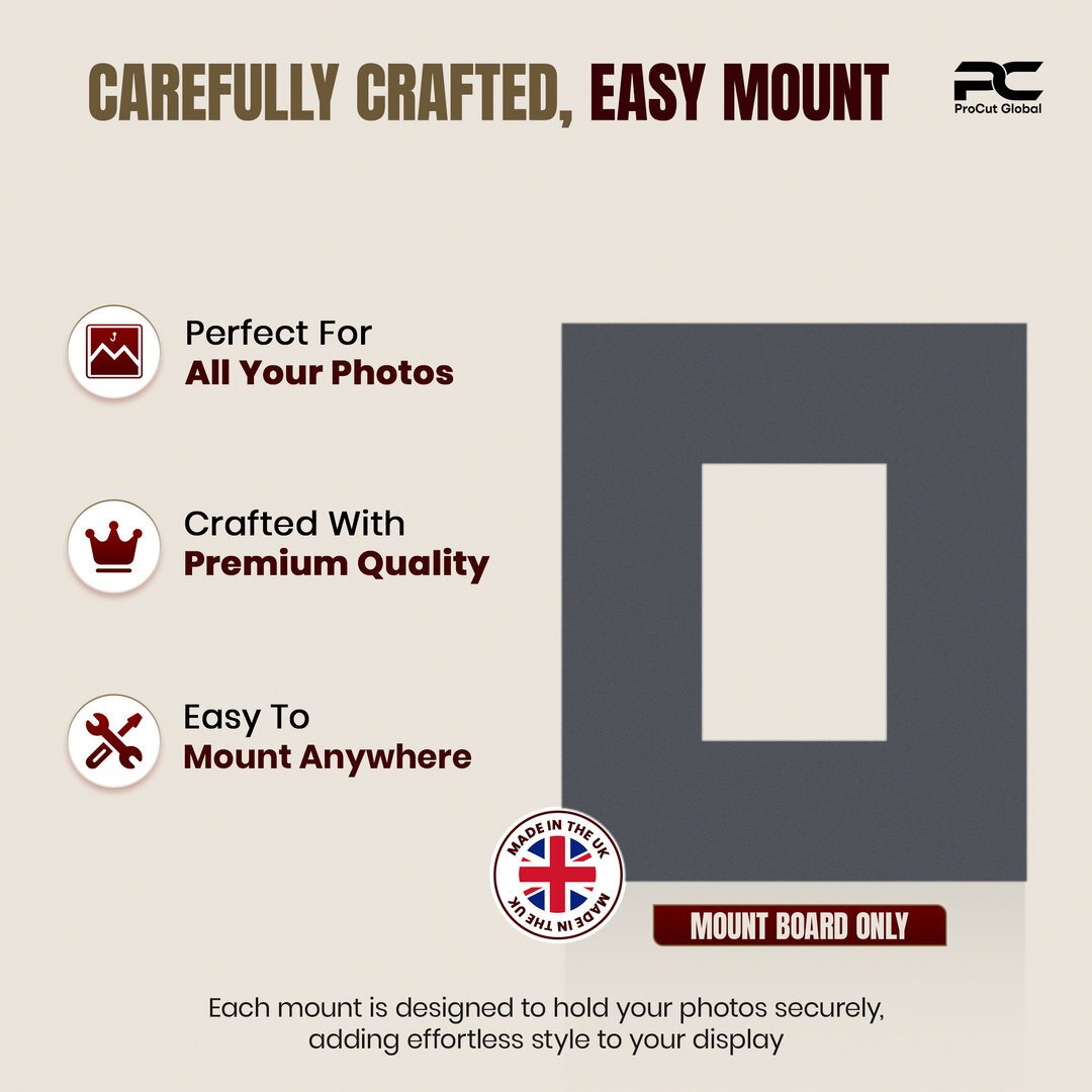 Charcoal Grey 12x10" Picture Mount With 6x4" Aperture | Acid-Free Mat Board For Photos & Artwork thumbnail 7