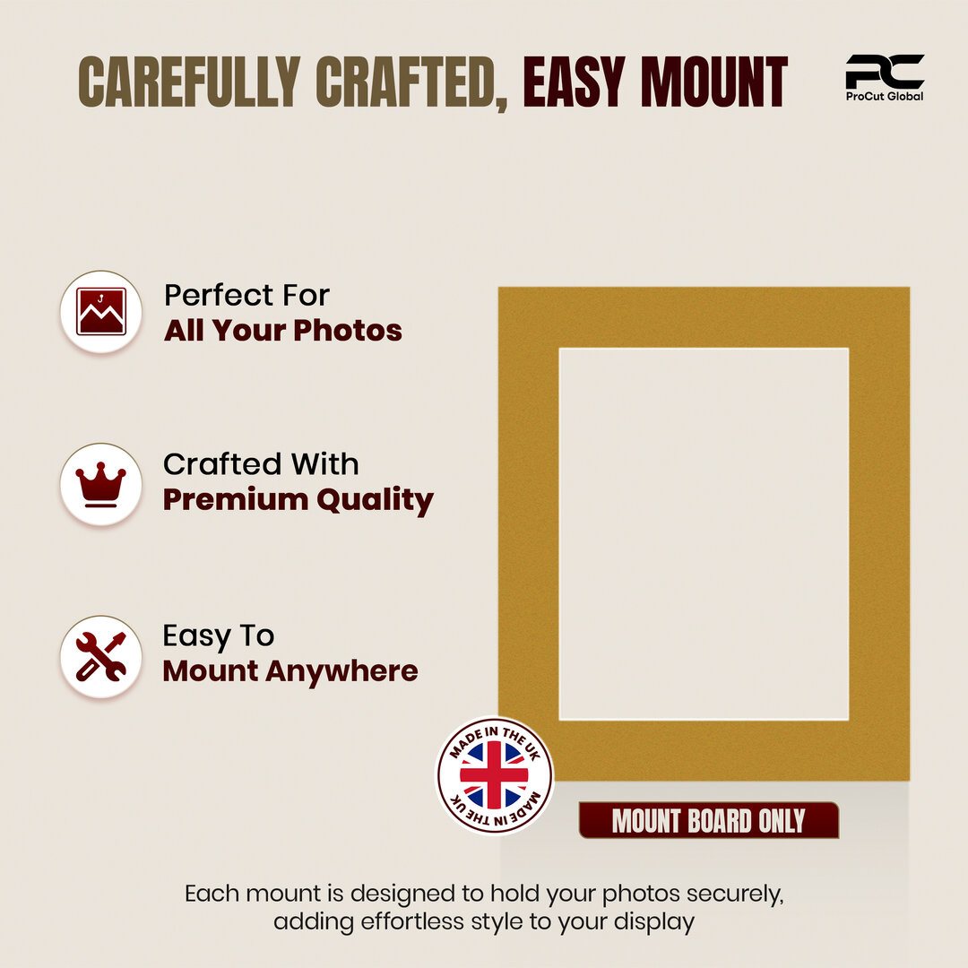 Antique Gold 12x10" Picture Mount With 9x7" Aperture | Acid-Free Picture Mount Board thumbnail 7