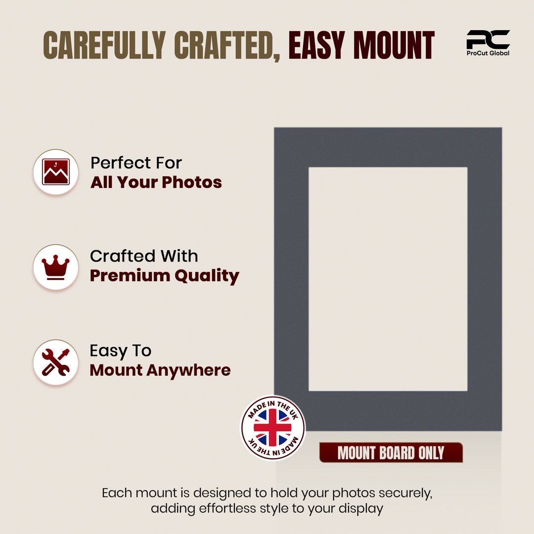 Charcoal Grey 16x12" Picture Mount With A4 Aperture | Acid-Free Picture Mount Board thumbnail 7