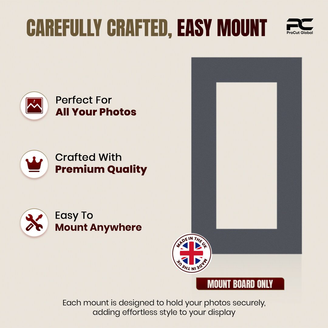 Charcoal Grey 16x9" Picture Mount With 12x5" Aperture | Acid-Free Mat Board For Photos & Artwork thumbnail 7