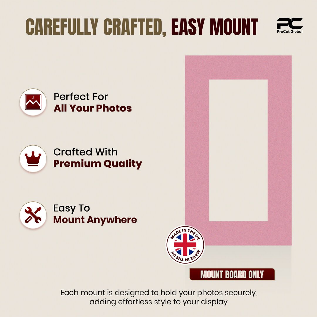 Dusty Rose 16x9" Picture Mount With 12x5" Aperture | Acid-Free Picture Mount Board thumbnail 7