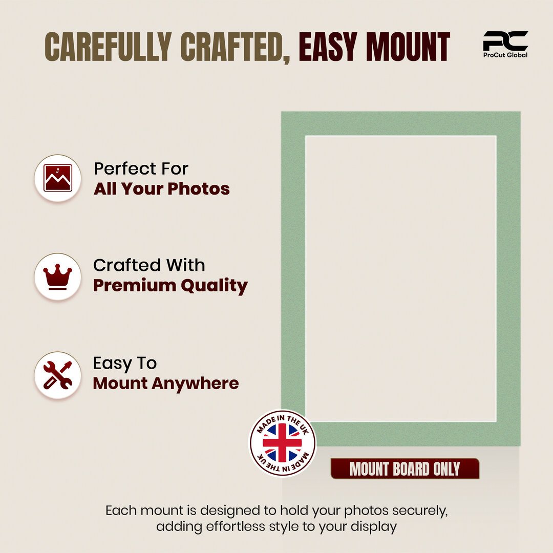 Sage Green 7x5" Picture Mount With 6x4" Aperture | Acid-Free Mat Board For Photos & Artwork thumbnail 7