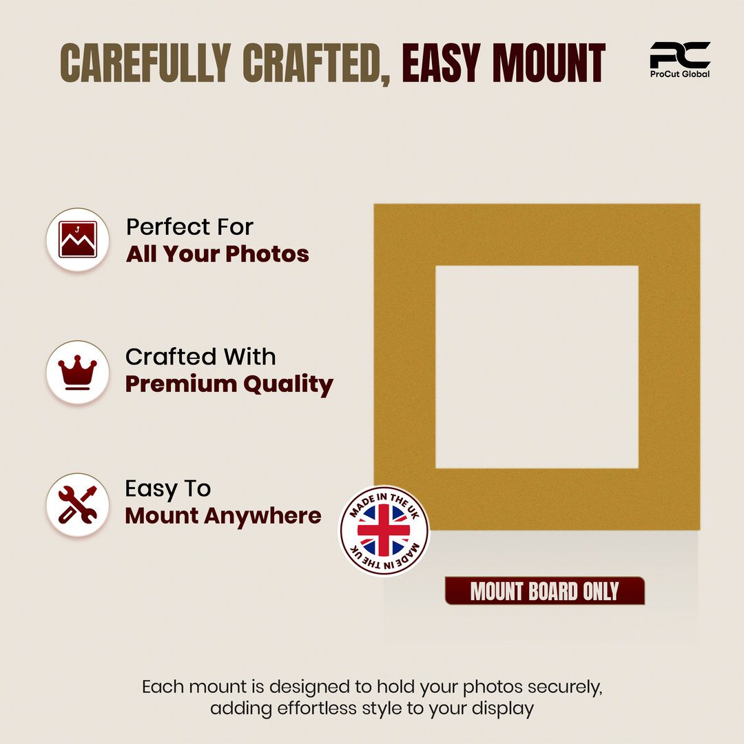 Antique Gold 8x8" Picture Mount With 5x5" Aperture | Acid-Free Picture Mount Board thumbnail 7