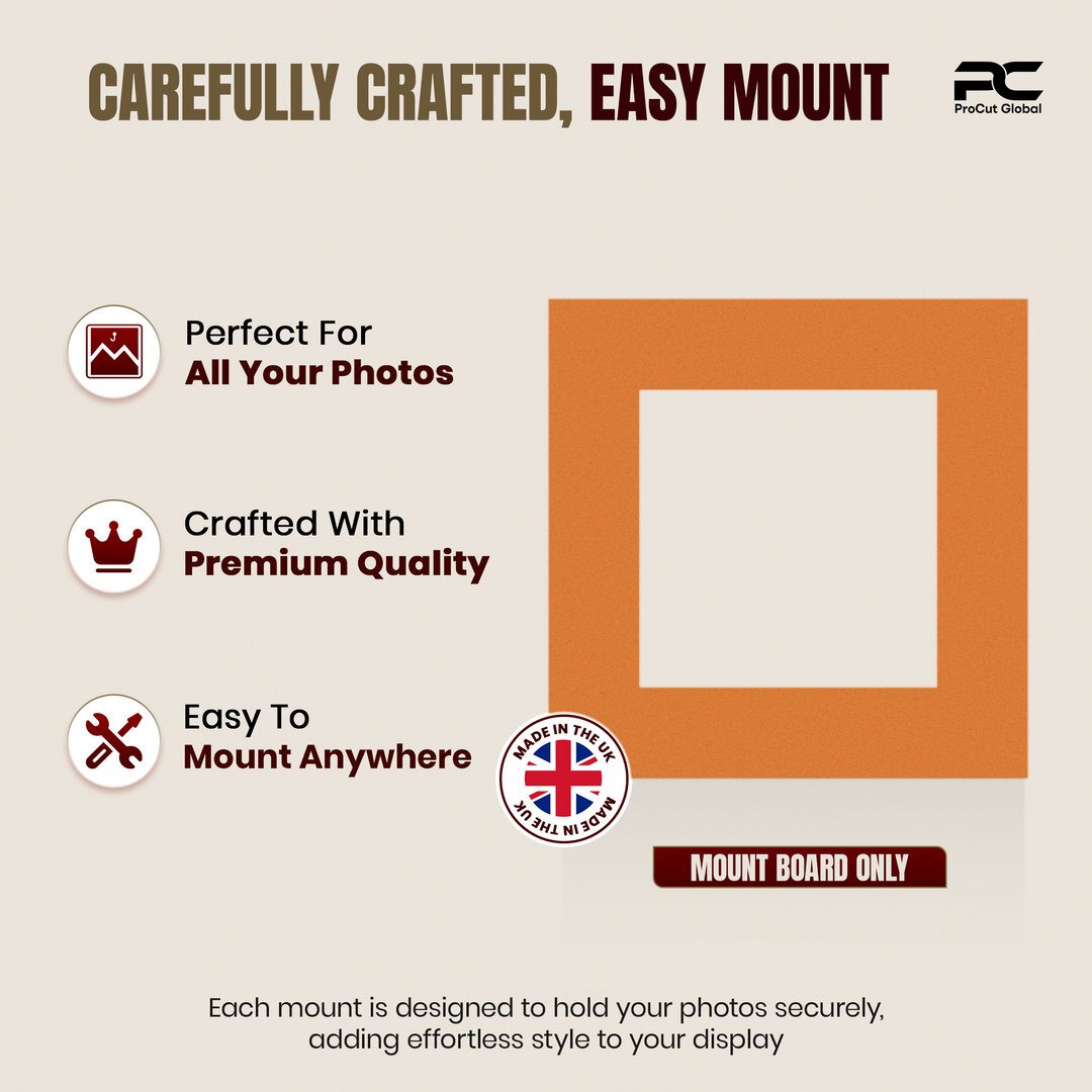 Burnt Orange 8x8" Picture Mount With 5x5" Aperture | Acid-Free Picture Mount Board thumbnail 7