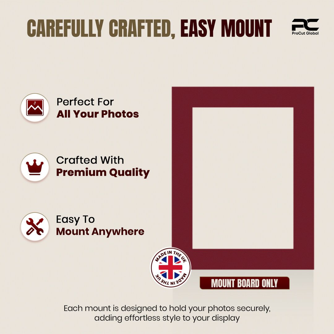 Burgundy 9x7" Picture Mount With 7x5" Aperture | Acid-Free Picture Mount Board thumbnail 7
