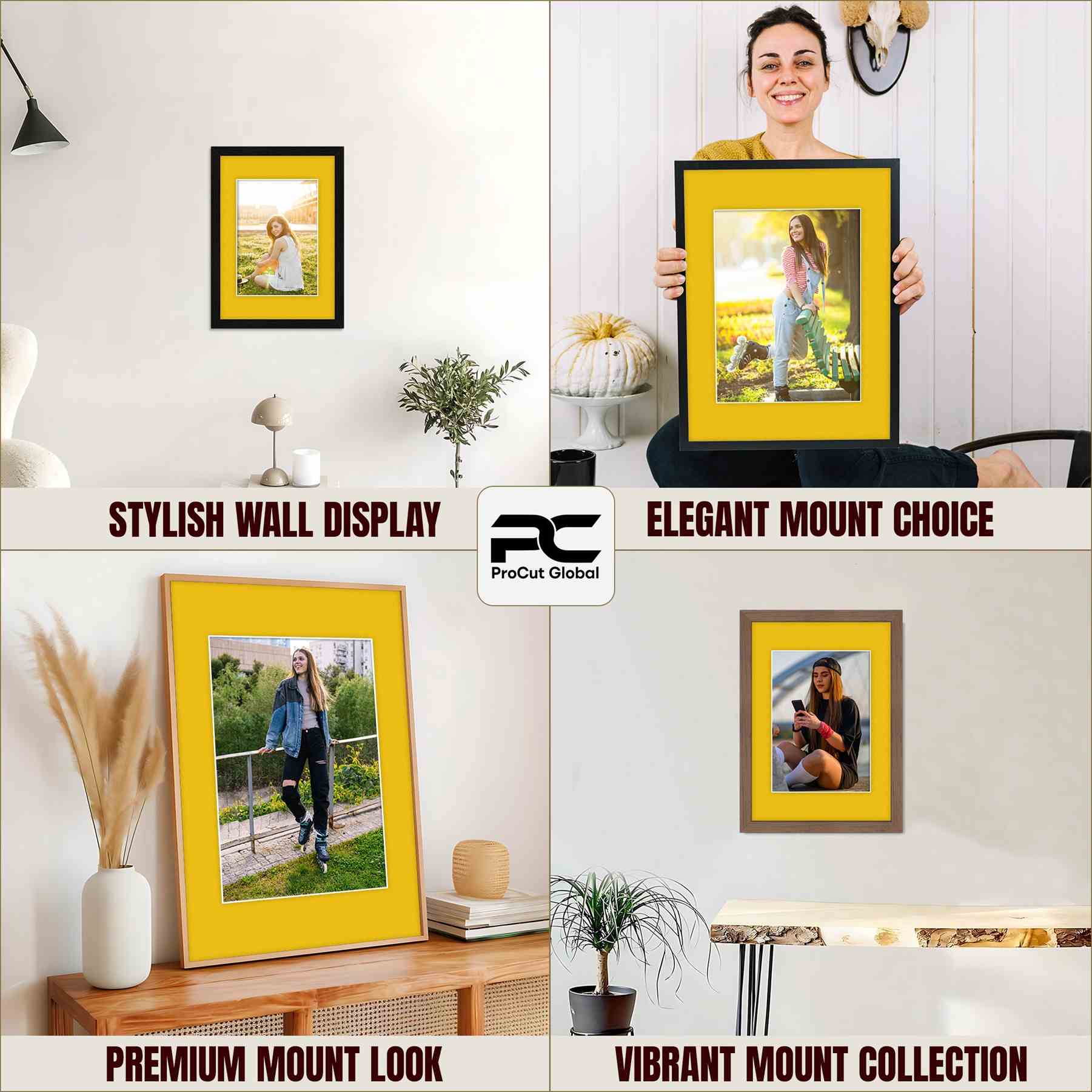 Bright Yellow 12x10" Picture Mount With 6x4" Aperture | Acid-Free Mat Board For Picture Frames thumbnail 3