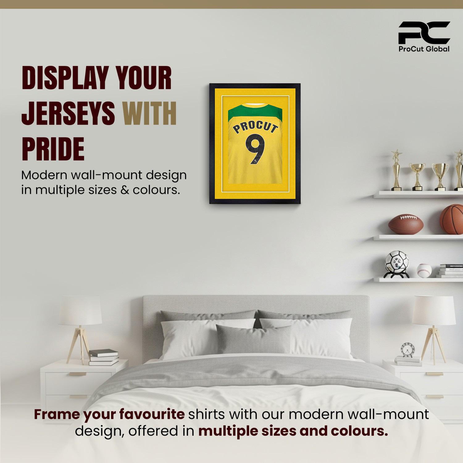 70x50cm Mat Black Football Shirt Frame With Bright Yellow Mount And Perspex Front For Sports Jerseys thumbnail 6