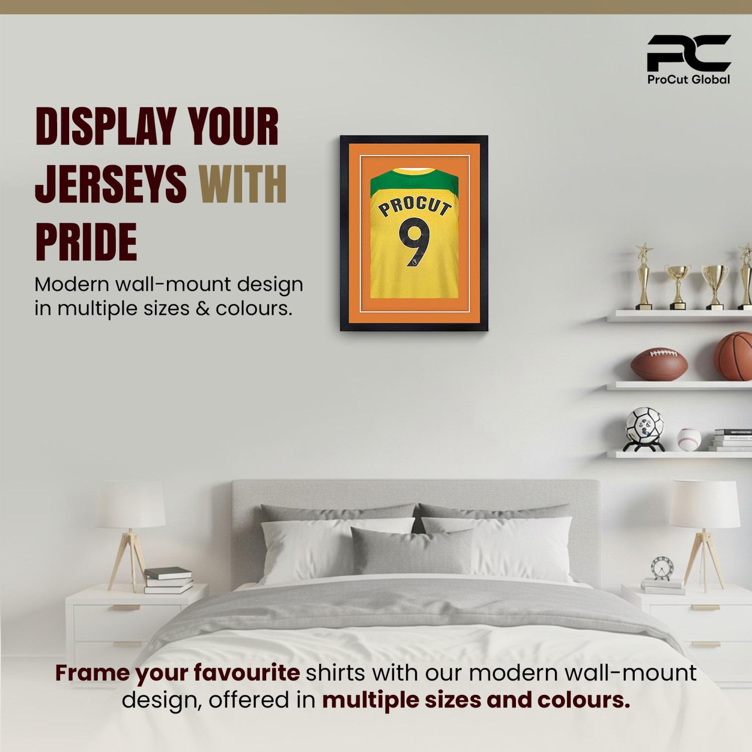 70x50cm Mat Black Football Shirt Frame With Burnt Orange Mount And Perspex Front For Sports Jerseys thumbnail 6