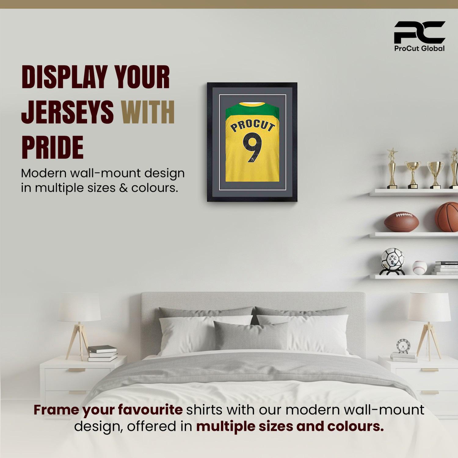 70x50cm Mat Black Football Shirt Frame With Charcoal Grey Mount And Perspex Front For Sports Jerseys thumbnail 6