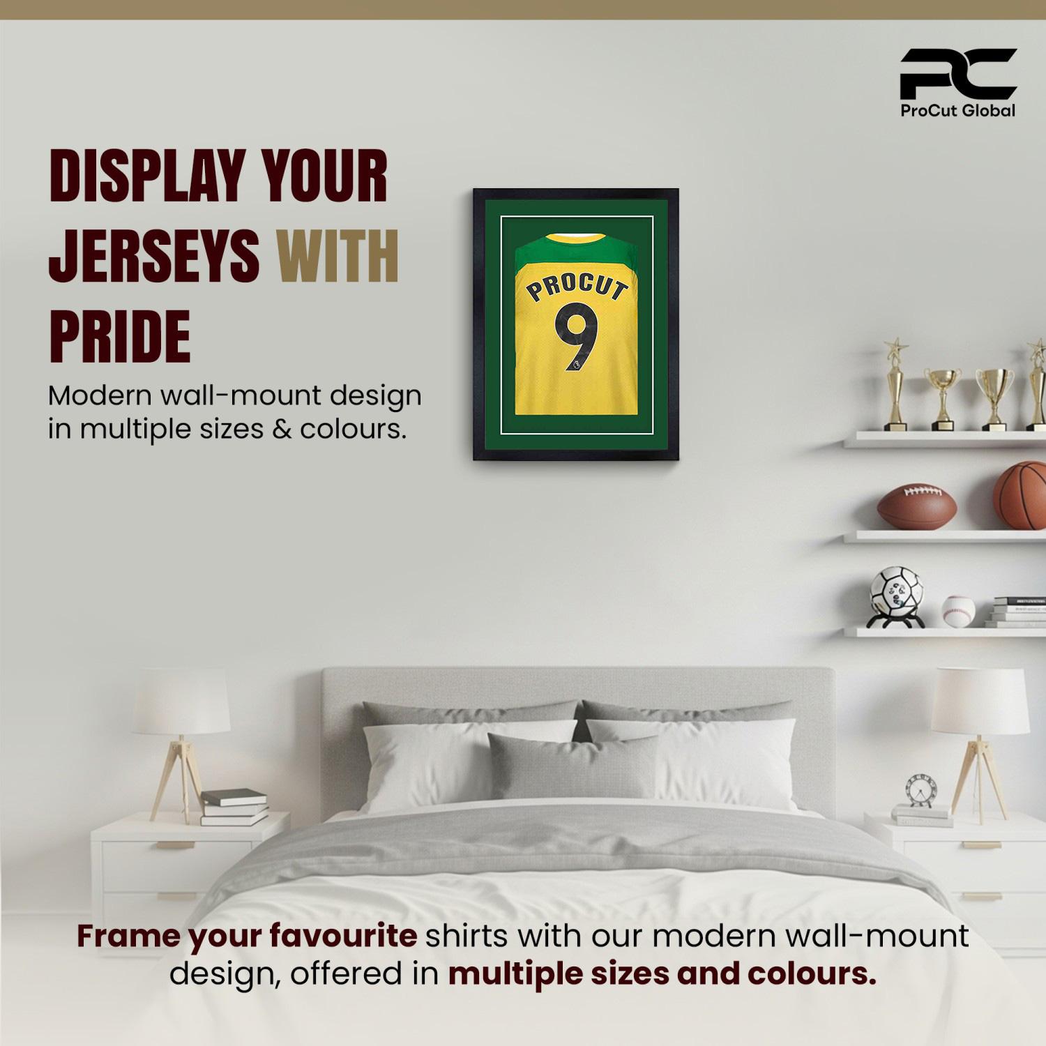 70x50cm Mat Black Football Shirt Frame With Forest Green Mount And Perspex Front For Sports Jerseys thumbnail 6
