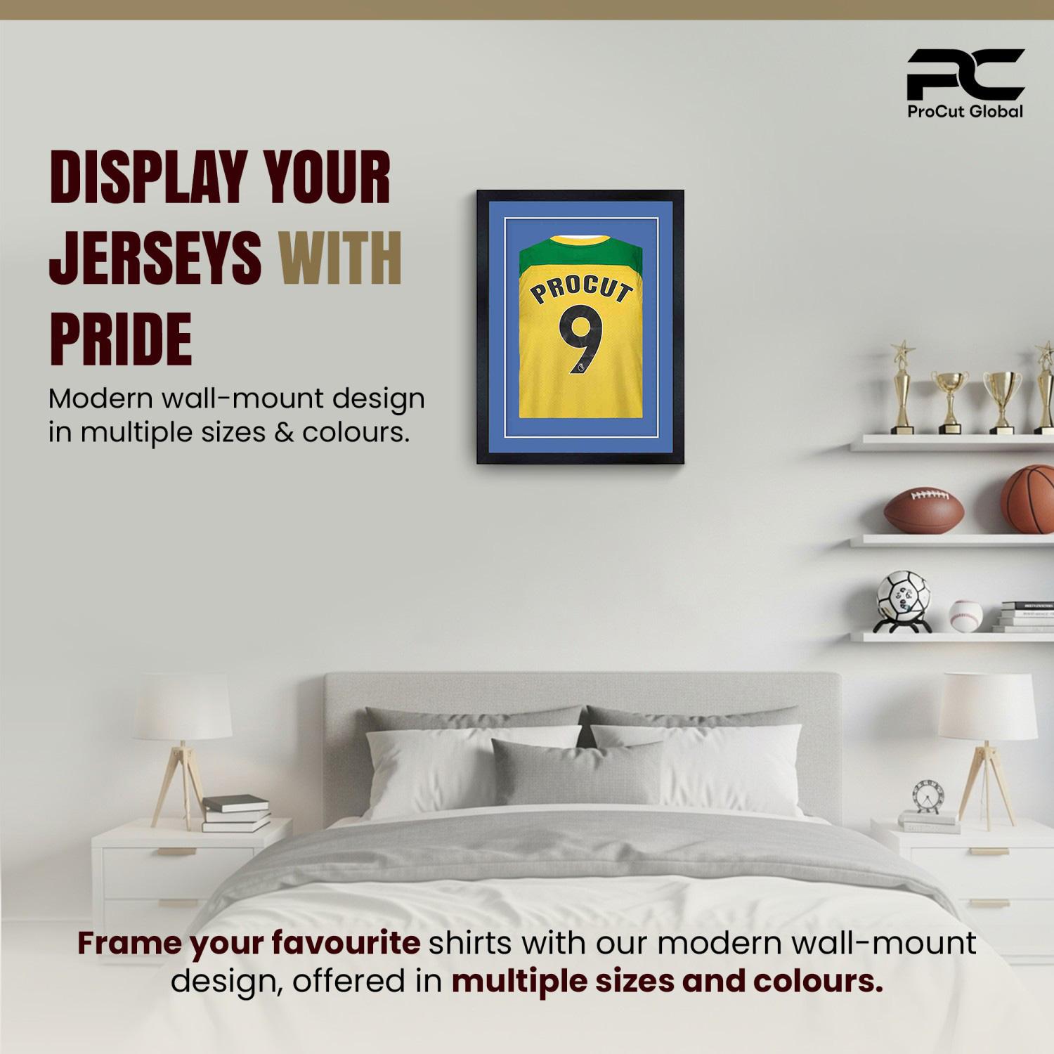 70x50cm Mat Black Football Shirt Frame With Pacific Blue Mount And Perspex Front - Box Display For Football, Rugby, And Other Sports Jerseys thumbnail 6