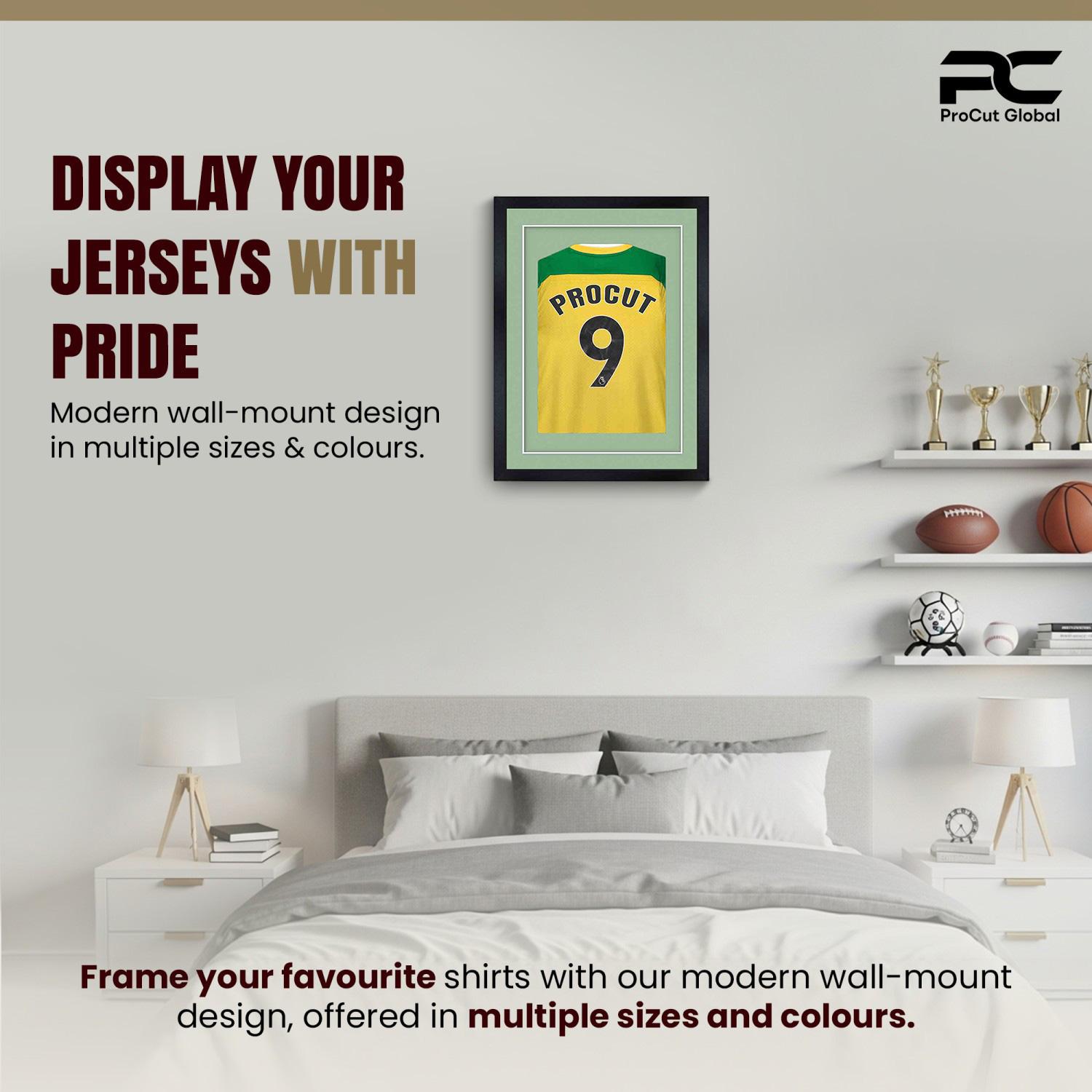 70x50cm Mat Black Football Shirt Frame With Sage Green Mount And Perspex Front For Sports Jerseys thumbnail 6