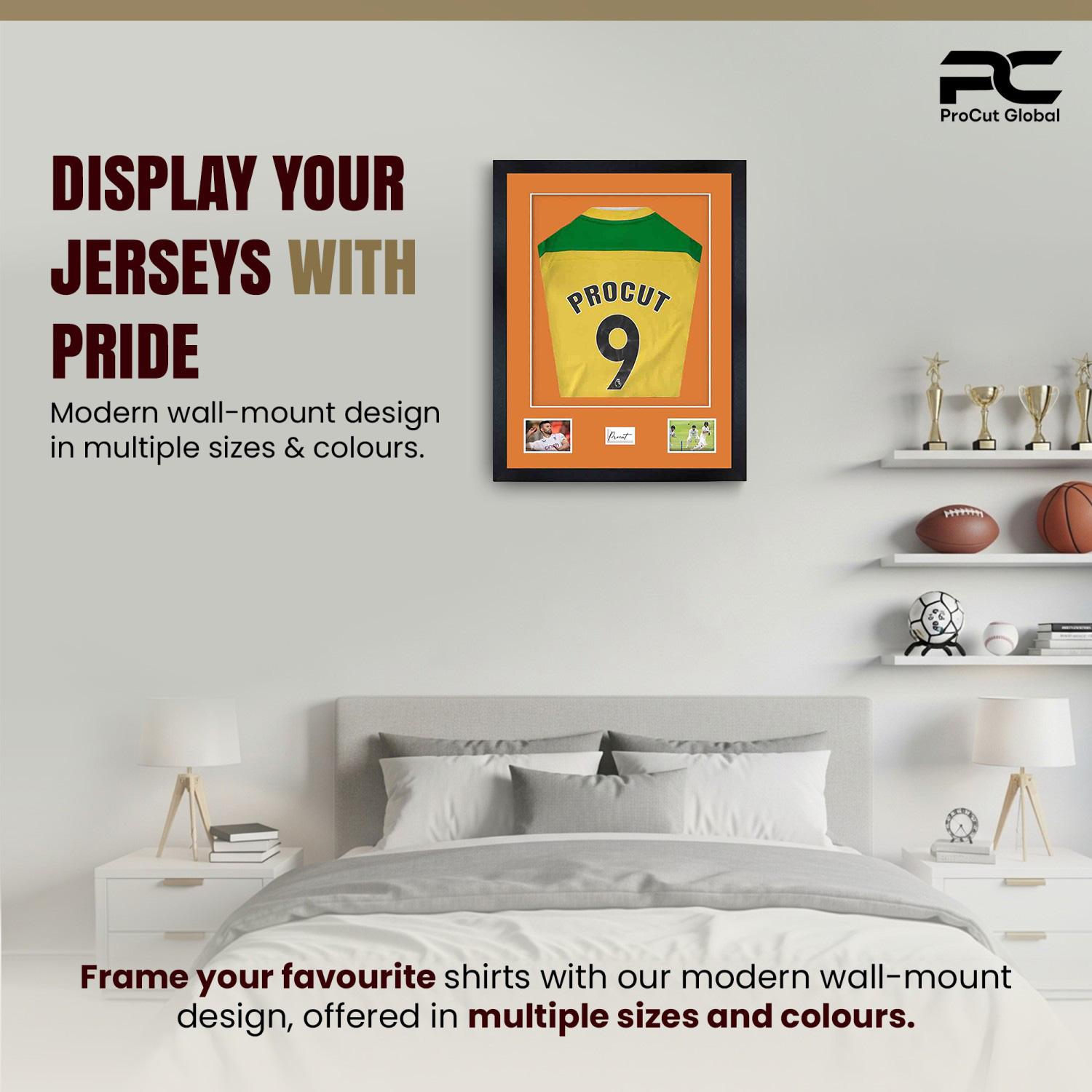 77.5x58.5cm Mat Black Football Shirt Frame With Burnt Orange Mount And Perspex Front - Fits Football, Rugby, And Other Sports Jerseys thumbnail 6