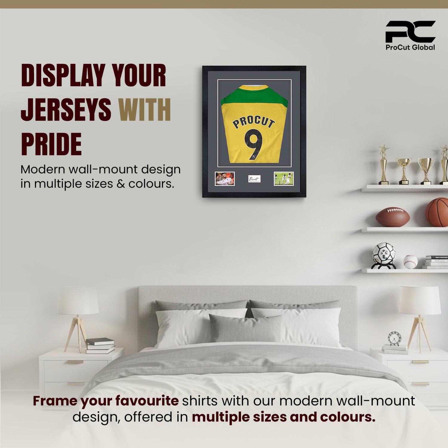77.5x58.5cm Mat Black Football Shirt Frame With Charcoal Grey Mount And Perspex Front - Fits Football, Rugby, And Other Sports Jerseys thumbnail 6
