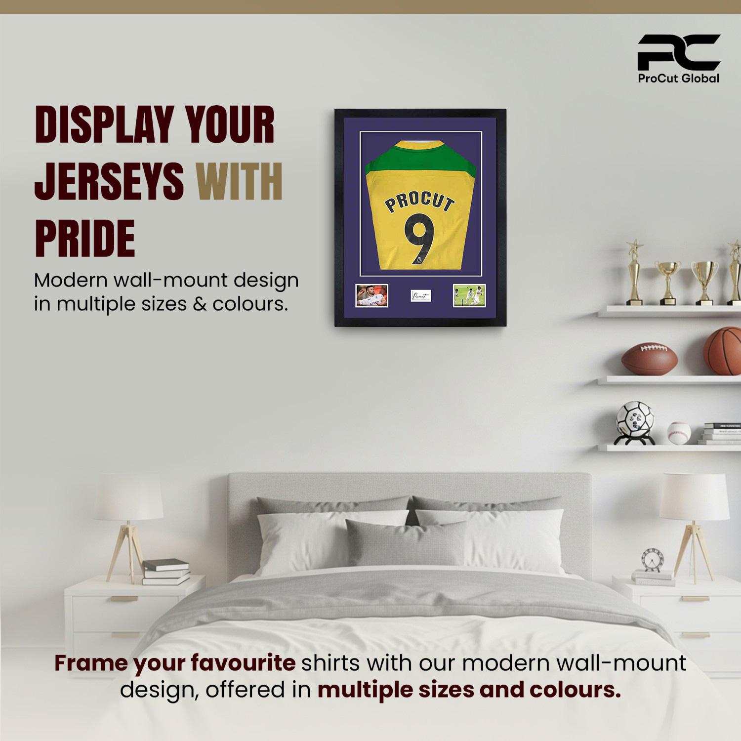 77.5x58.5cm Mat Black Football Shirt Frame With Damson Mount And Perspex Front - Fits Football, Rugby, And Other Sports Jerseys thumbnail 6