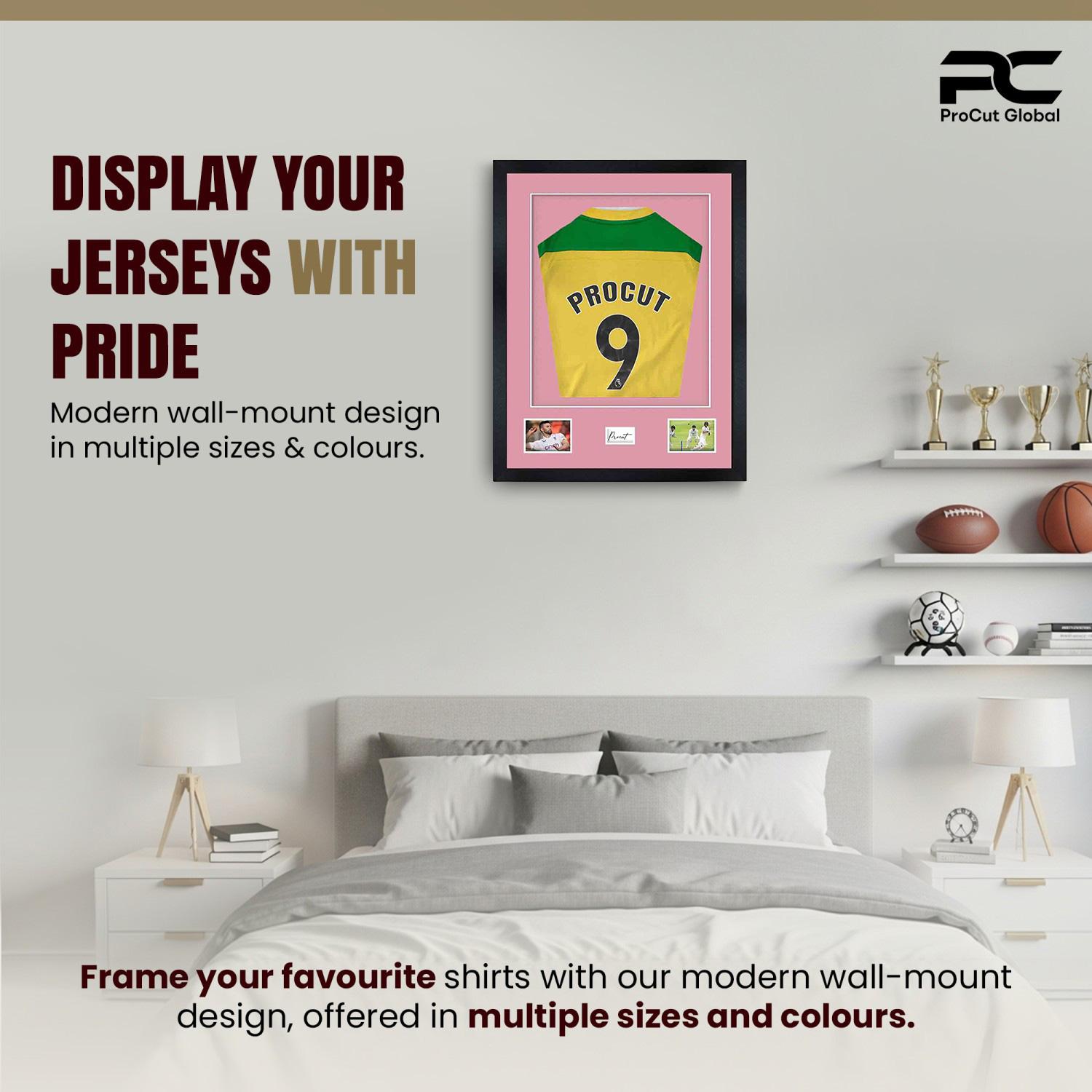 77.5x58.5cm Mat Black Football Shirt Frame With Dusty Rose Mount And Perspex Front - Box Display For Football, Rugby, And Other Sports Jerseys thumbnail 6