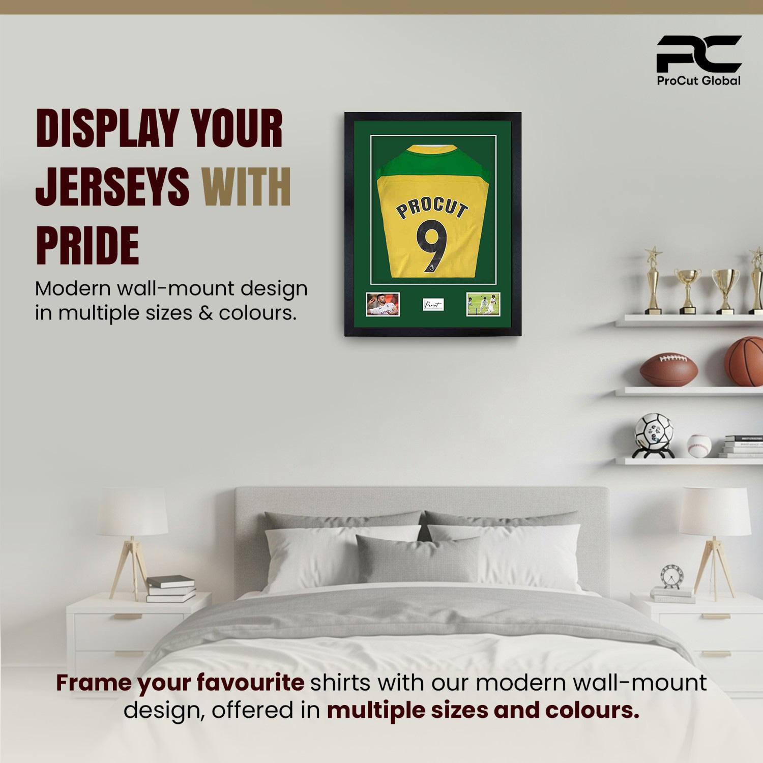 77.5x58.5cm Mat Black Football Shirt Frame With Forest Green Mount And Perspex Front - Fits Football, Rugby, And Other Sports Jerseys thumbnail 6