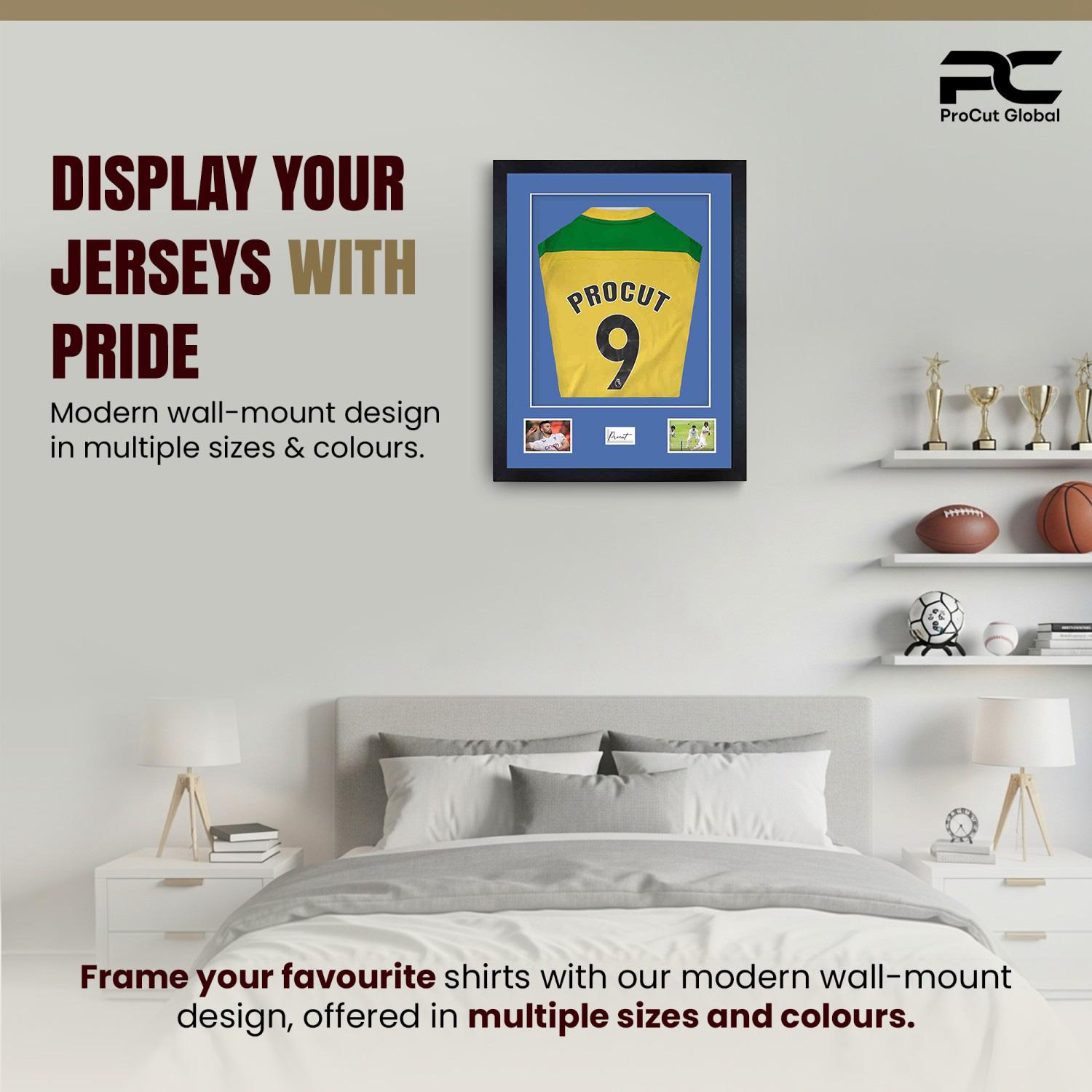 77.5x58.5cm Mat Black Football Shirt Frame With Pacific Blue Mount And Perspex Front - Box Display For Football, Rugby, And Other Sports Jerseys thumbnail 6