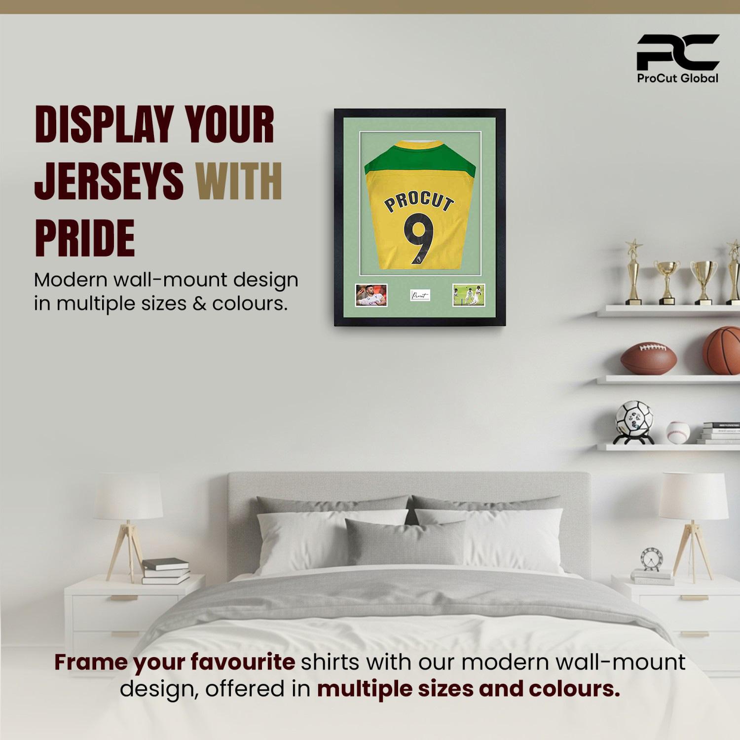 77.5x58.5cm Mat Black Football Shirt Frame With Sage Green Mount And Perspex Front - Fits Football, Rugby, And Other Sports Jerseys thumbnail 6