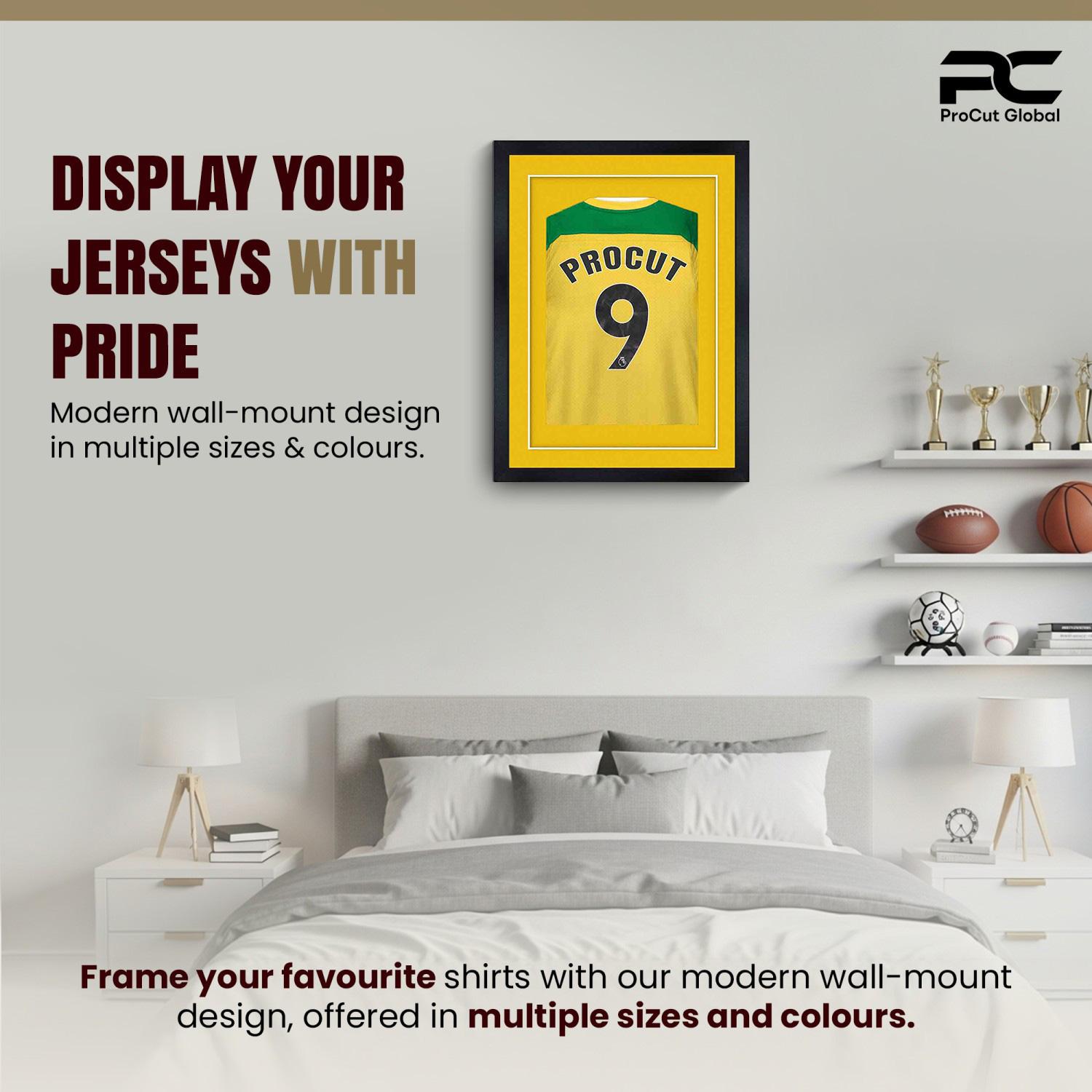 80x60cm Mat Black Football Shirt Frame With Bright Yellow Mount And Perspex Front - Fits Football, Rugby, And Other Sports Jerseys thumbnail 6
