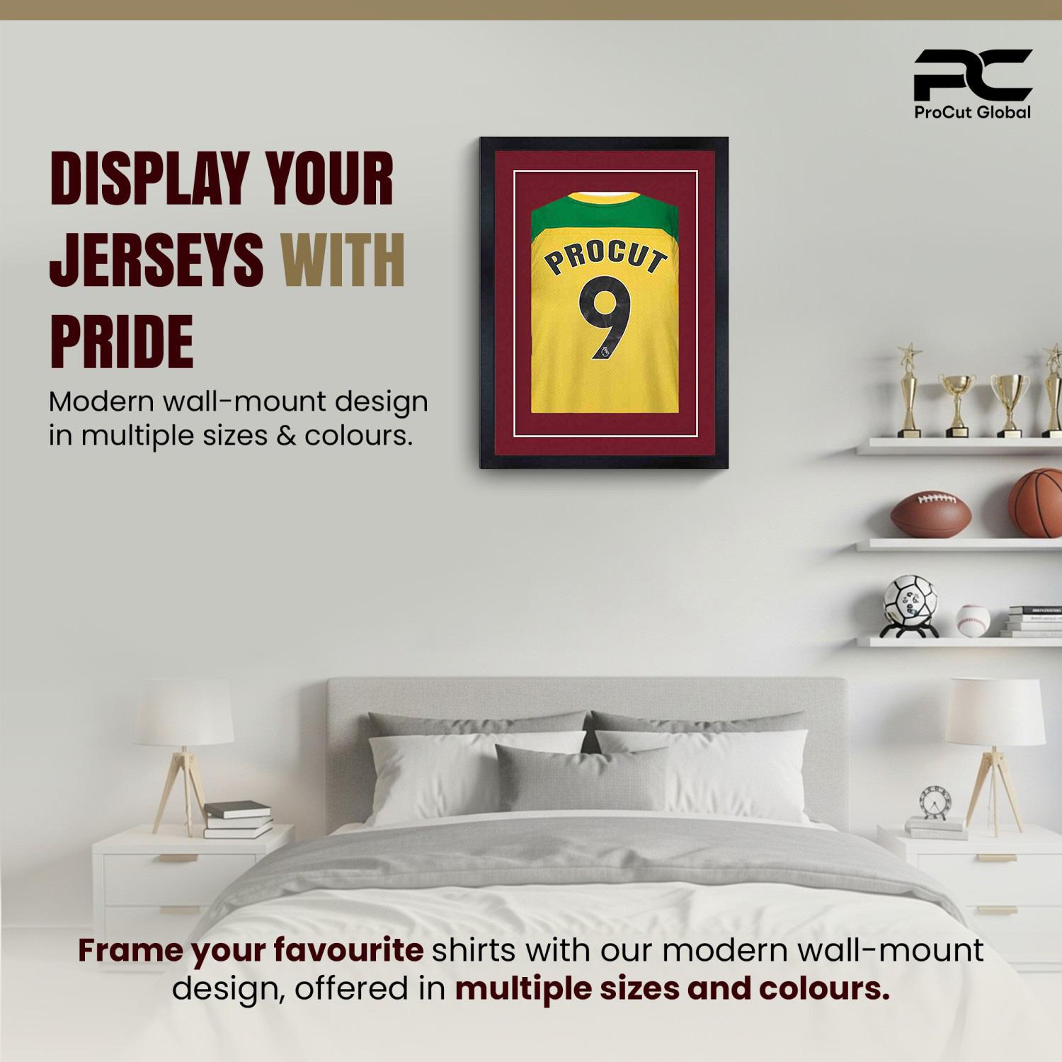 80x60cm Mat Black Football Shirt Frame With Burgundy Mount And Perspex Front For Sports Jerseys thumbnail 6