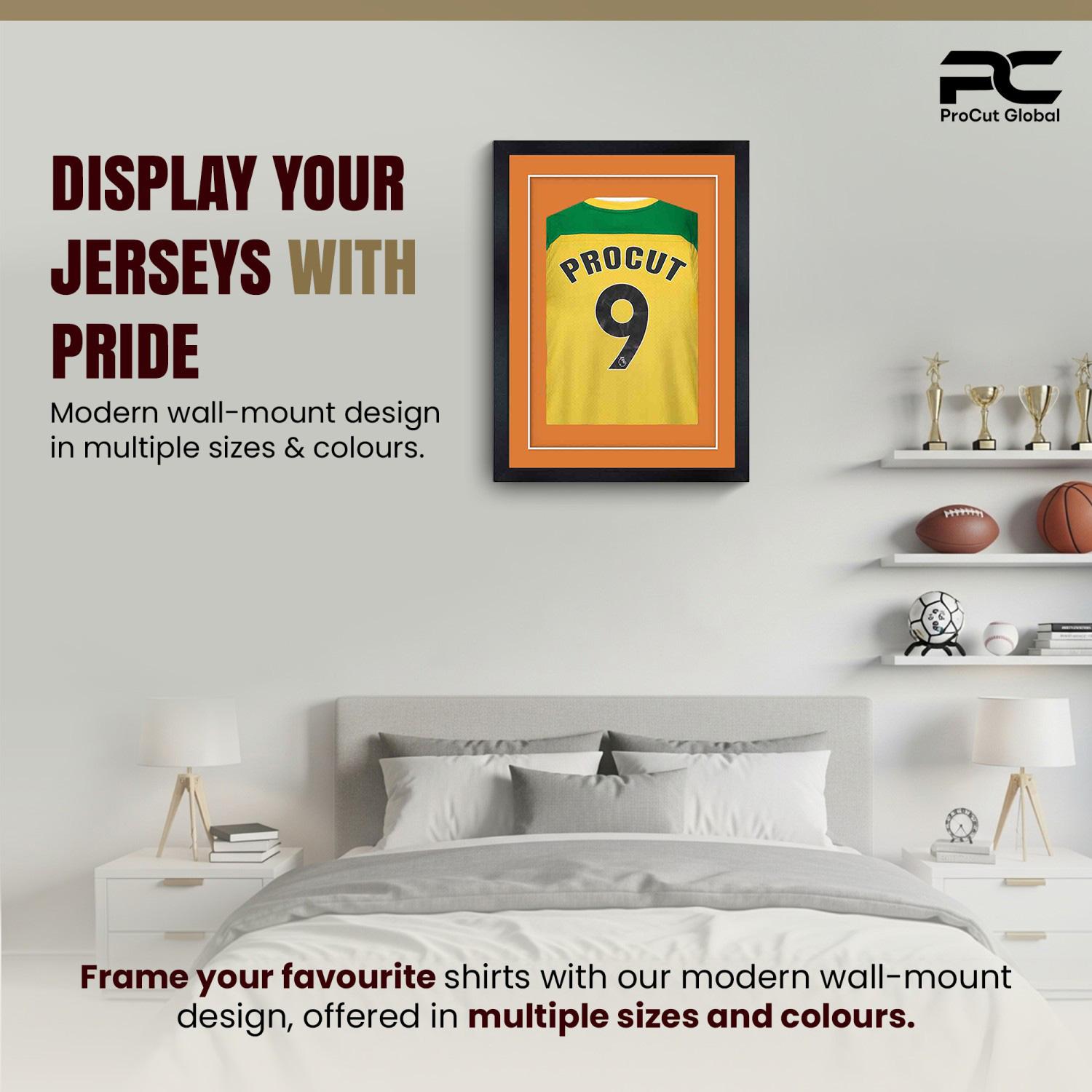 80x60cm Mat Black Football Shirt Frame With Burnt Orange Mount And Perspex Front - Fits Football, Rugby, And Other Sports Jerseys thumbnail 6