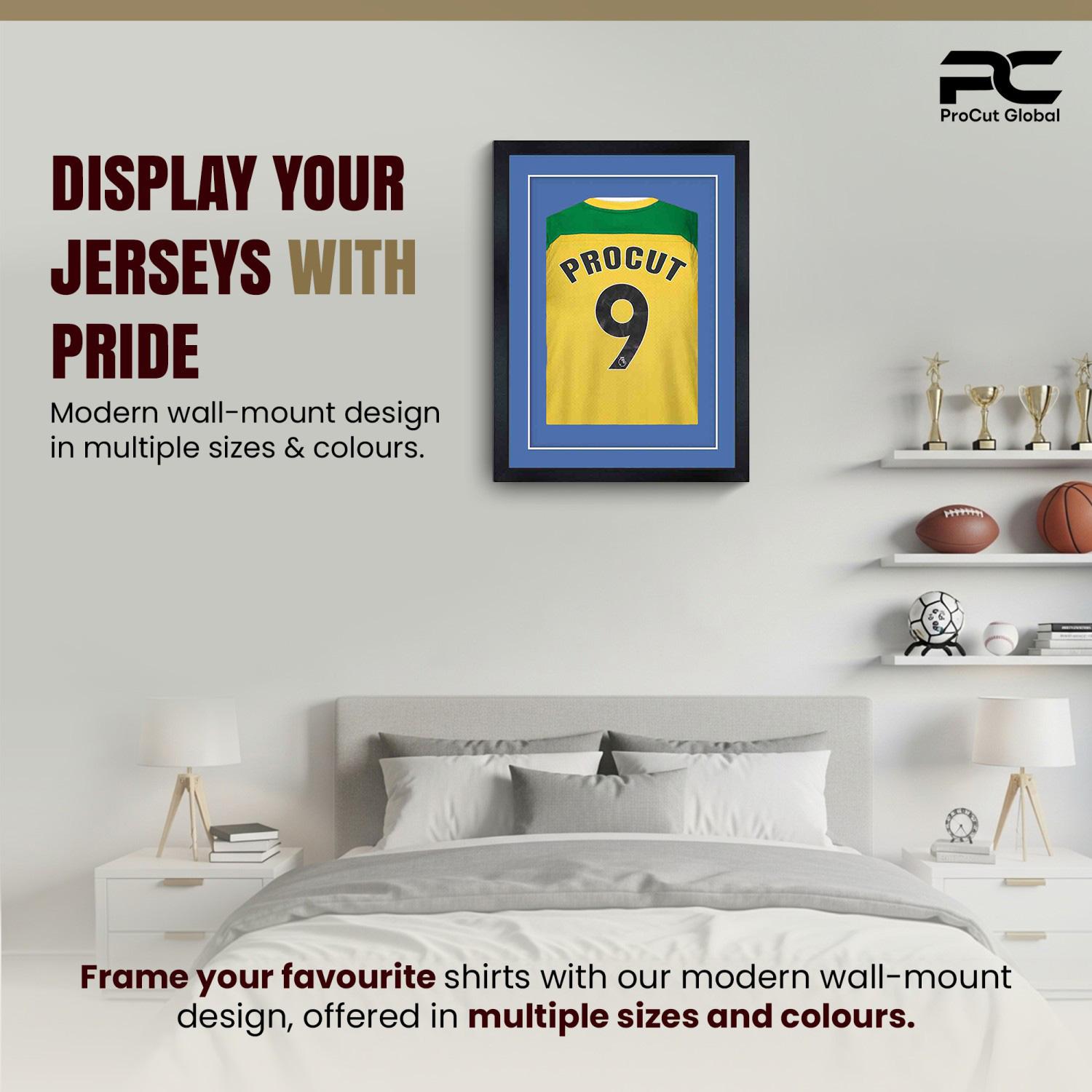 80x60cm Mat Black Football Shirt Frame With Pacific Blue Mount And Perspex Front - Fits Football, Rugby, And Other Sports Jerseys thumbnail 6