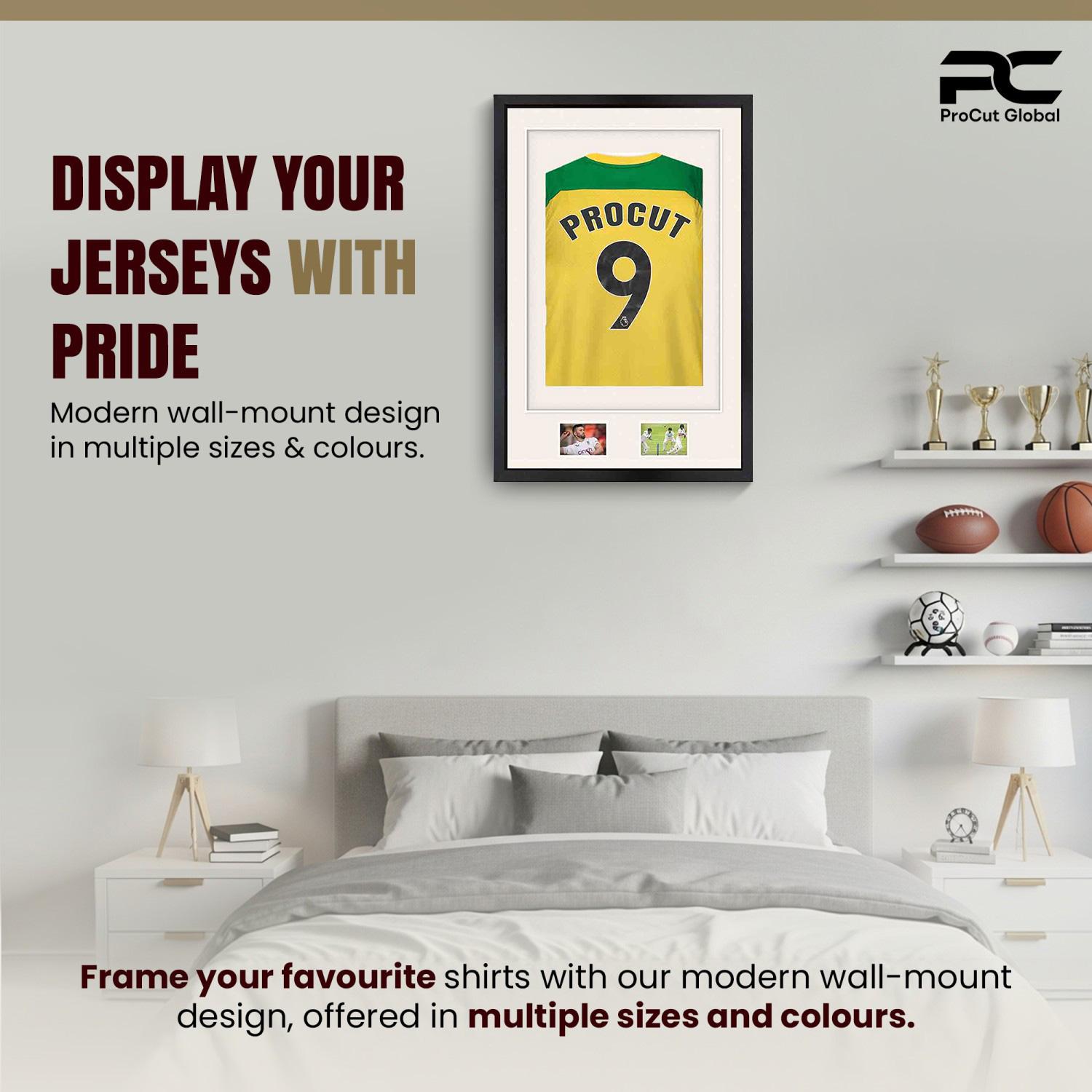 90x60cm Mat Black Football Shirt Frame With Antique White Mount And Perspex Front - Fits Football, Rugby, And Other Sports Jerseys thumbnail 6