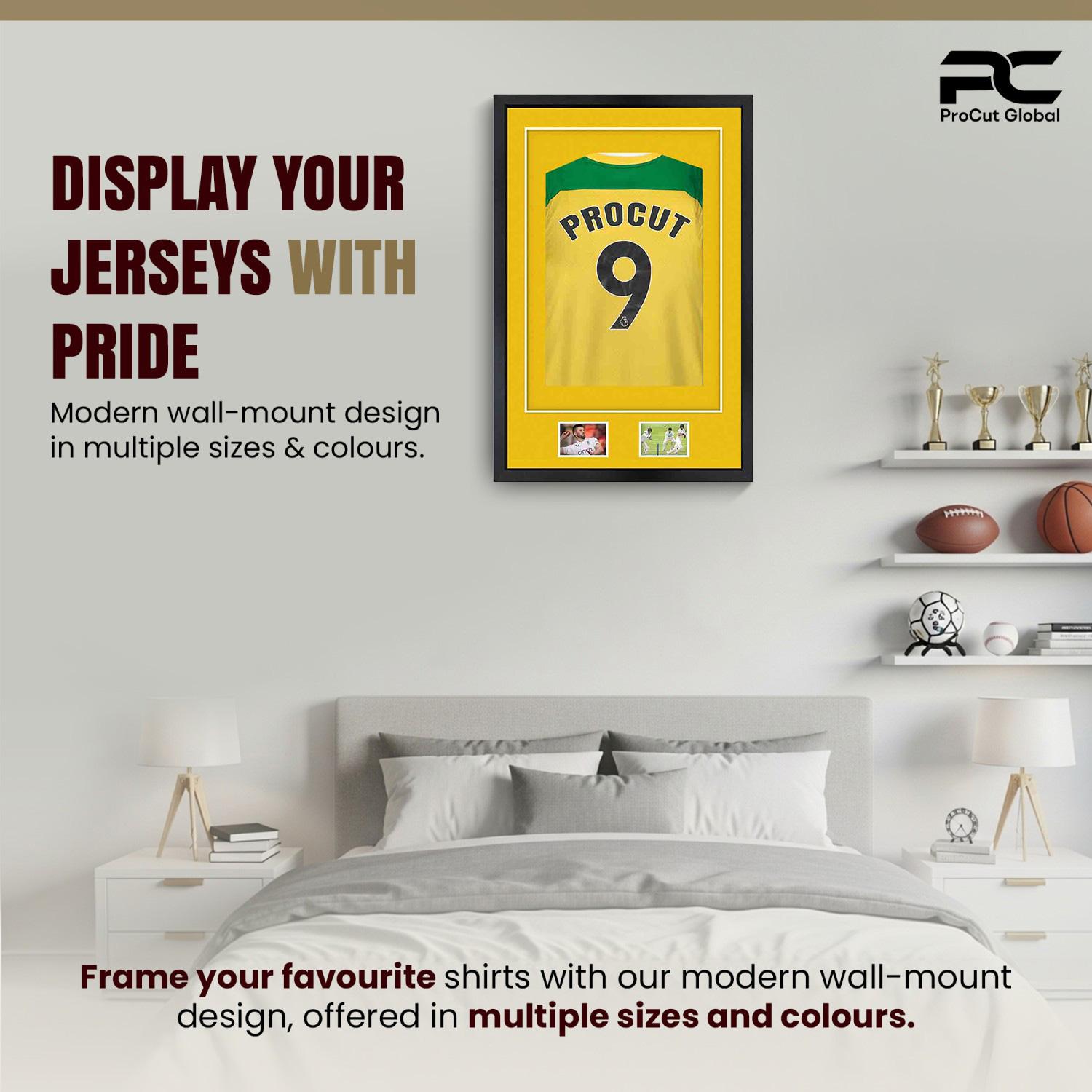 90x60cm Mat Black Football Shirt Frame With Bright Yellow Mount And Perspex Front For Sports Jerseys thumbnail 6