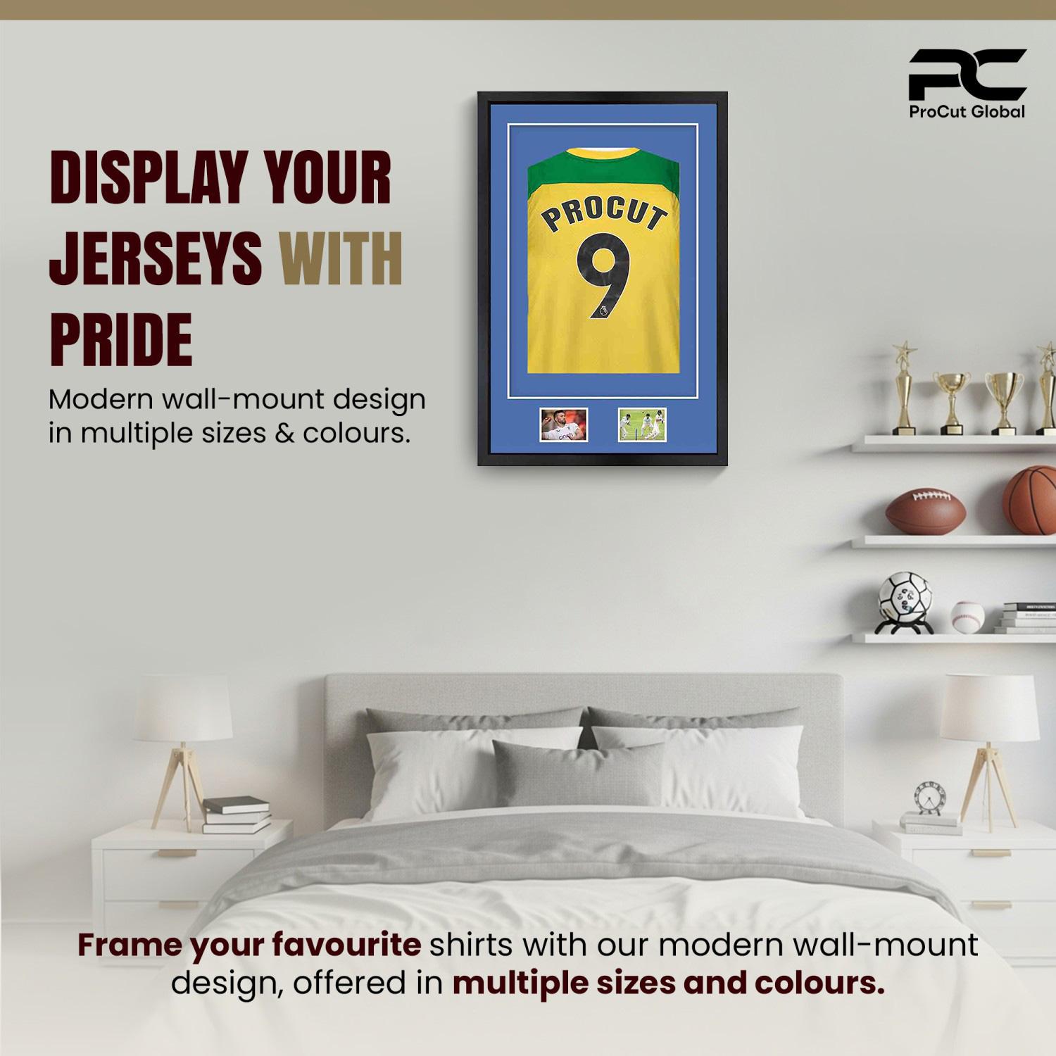 90x60cm Mat Black Football Shirt Frame With Pacific Blue Mount And Perspex Front - Fits Football, Rugby, And Other Sports Jerseys thumbnail 6
