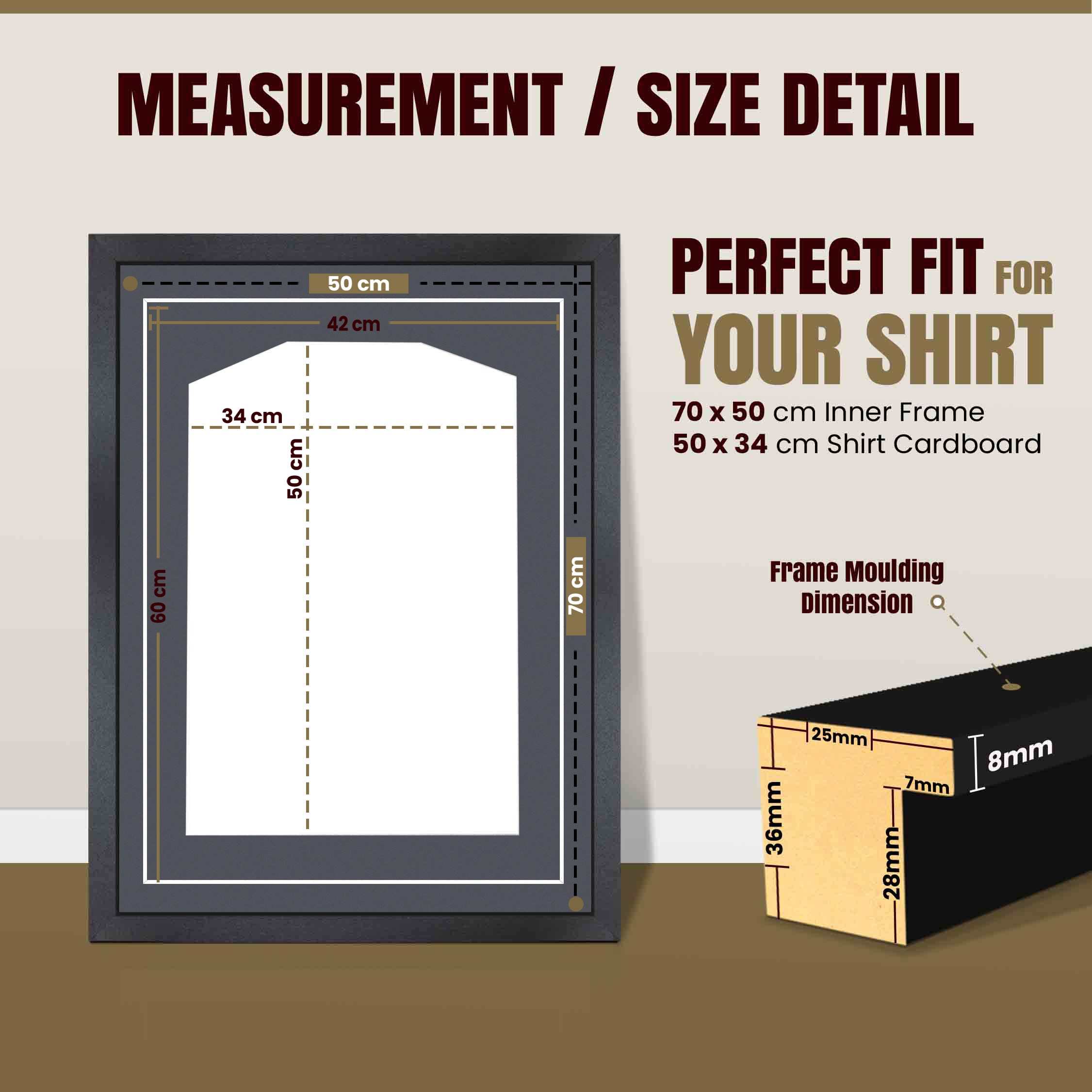 70x50cm Mat Black Football Shirt Frame With Charcoal Grey Mount And Perspex Front For Sports Jerseys thumbnail 3