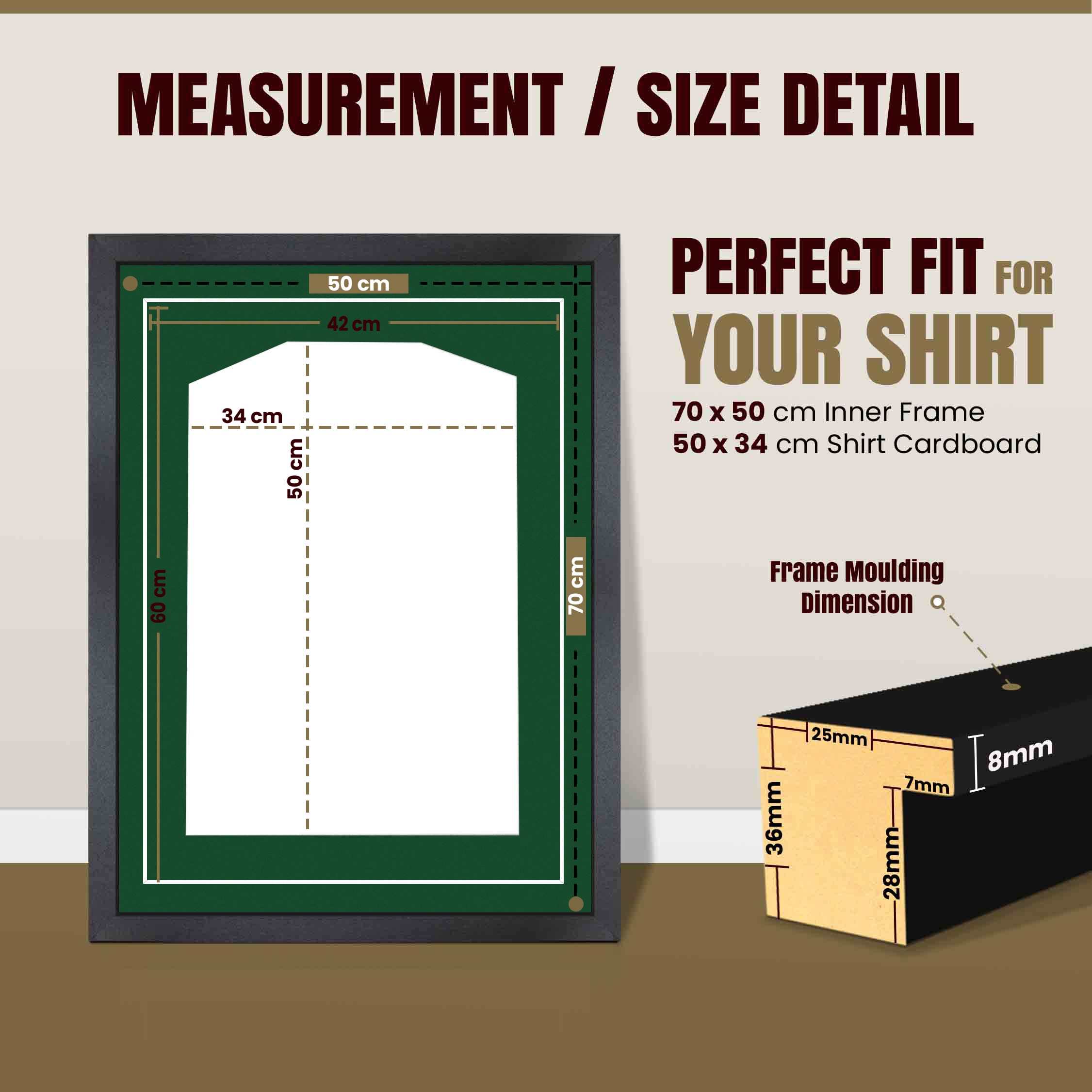 70x50cm Mat Black Football Shirt Frame With Forest Green Mount And Perspex Front For Sports Jerseys thumbnail 3