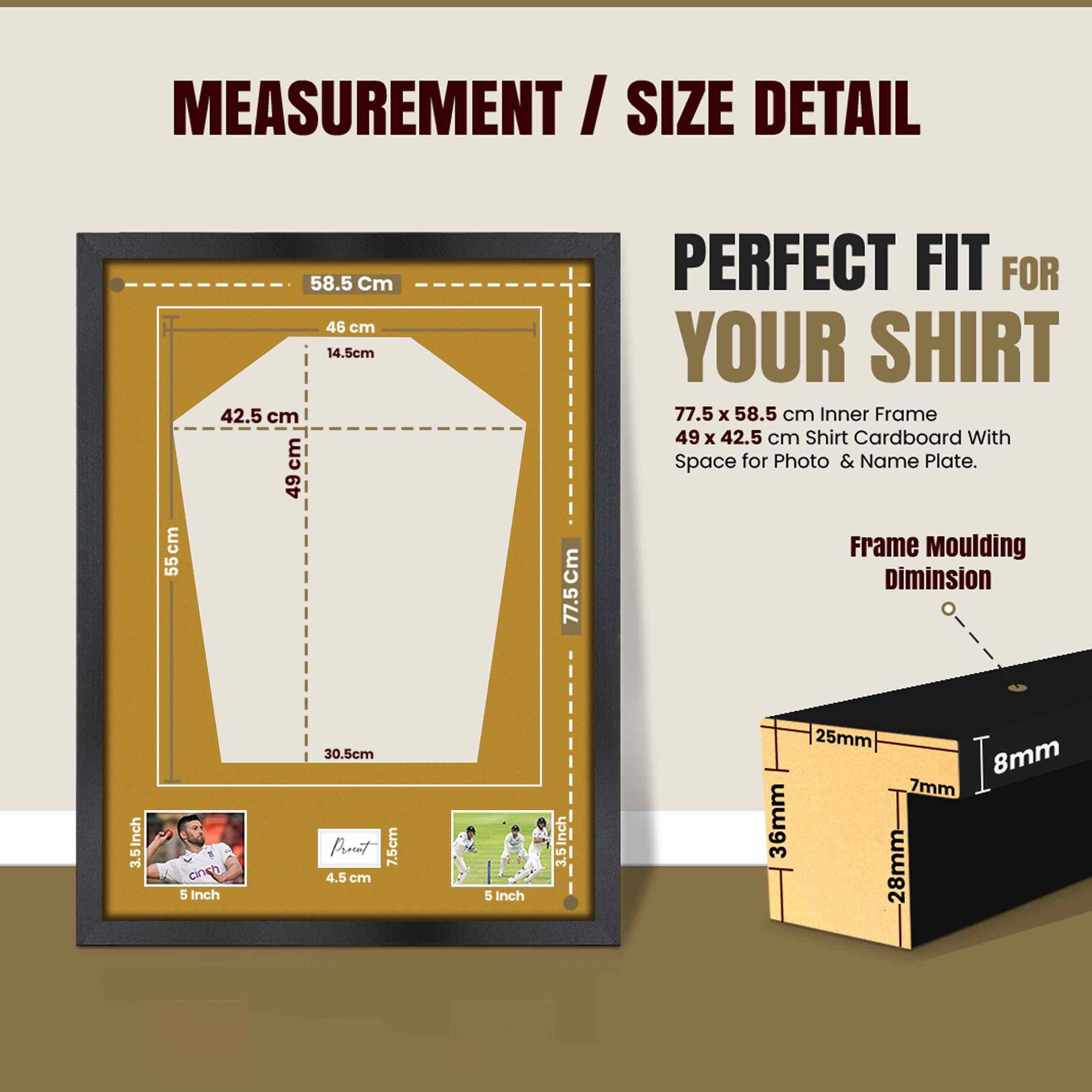 77.5x58.5cm Mat Black Football Shirt Frame With Antique Gold Mount And Perspex Front - Fits Football, Rugby, And Other Sports Jerseys thumbnail 3