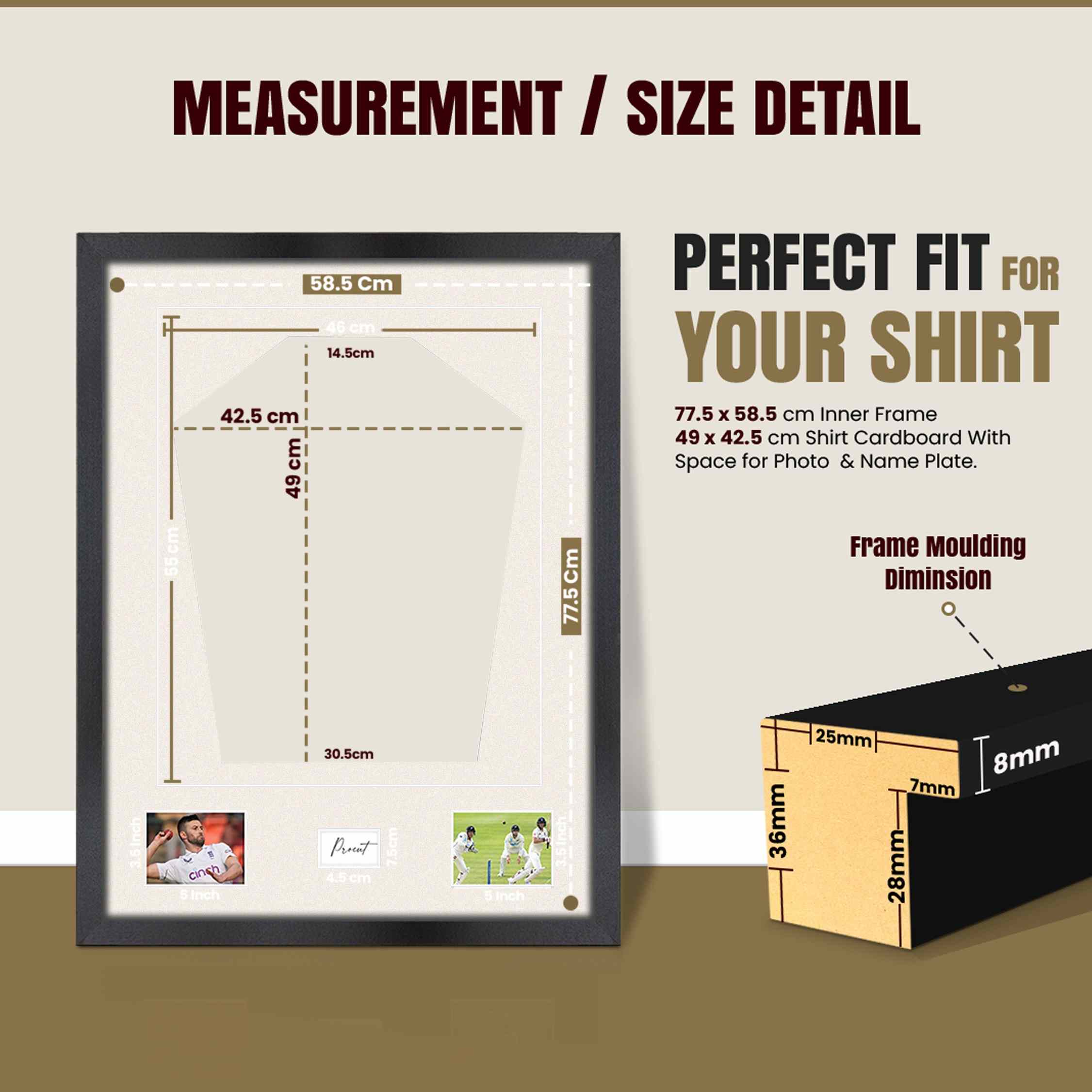 77.5x58.5cm Mat Black Football Shirt Frame With Antique White Mount And Perspex Front For Sports Jerseys thumbnail 3