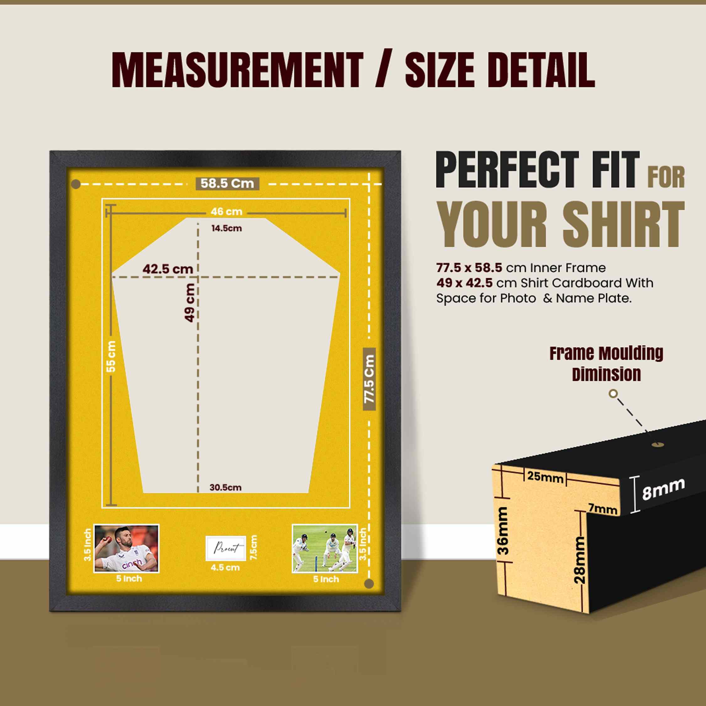 77.5x58.5cm Mat Black Football Shirt Frame With Bright Yellow Mount And Perspex Front - Fits Football, Rugby, And Other Sports Jerseys thumbnail 3