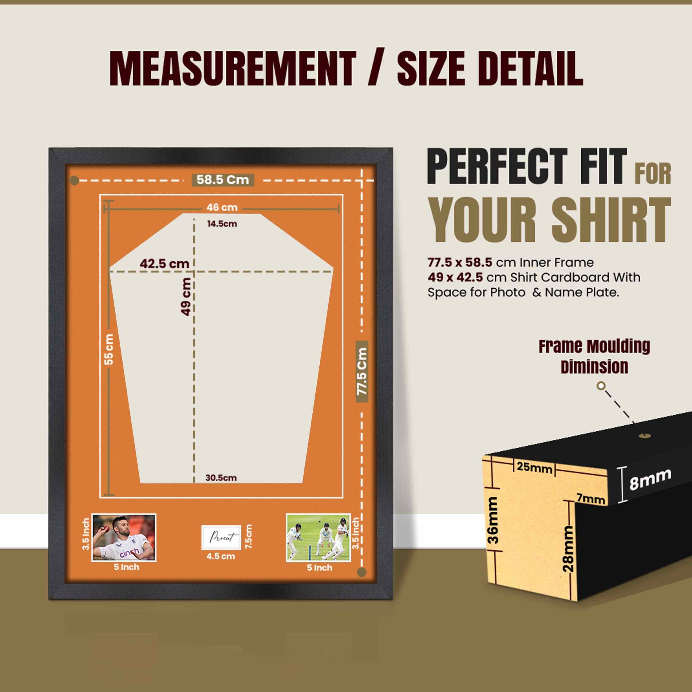 77.5x58.5cm Mat Black Football Shirt Frame With Burnt Orange Mount And Perspex Front - Fits Football, Rugby, And Other Sports Jerseys thumbnail 3