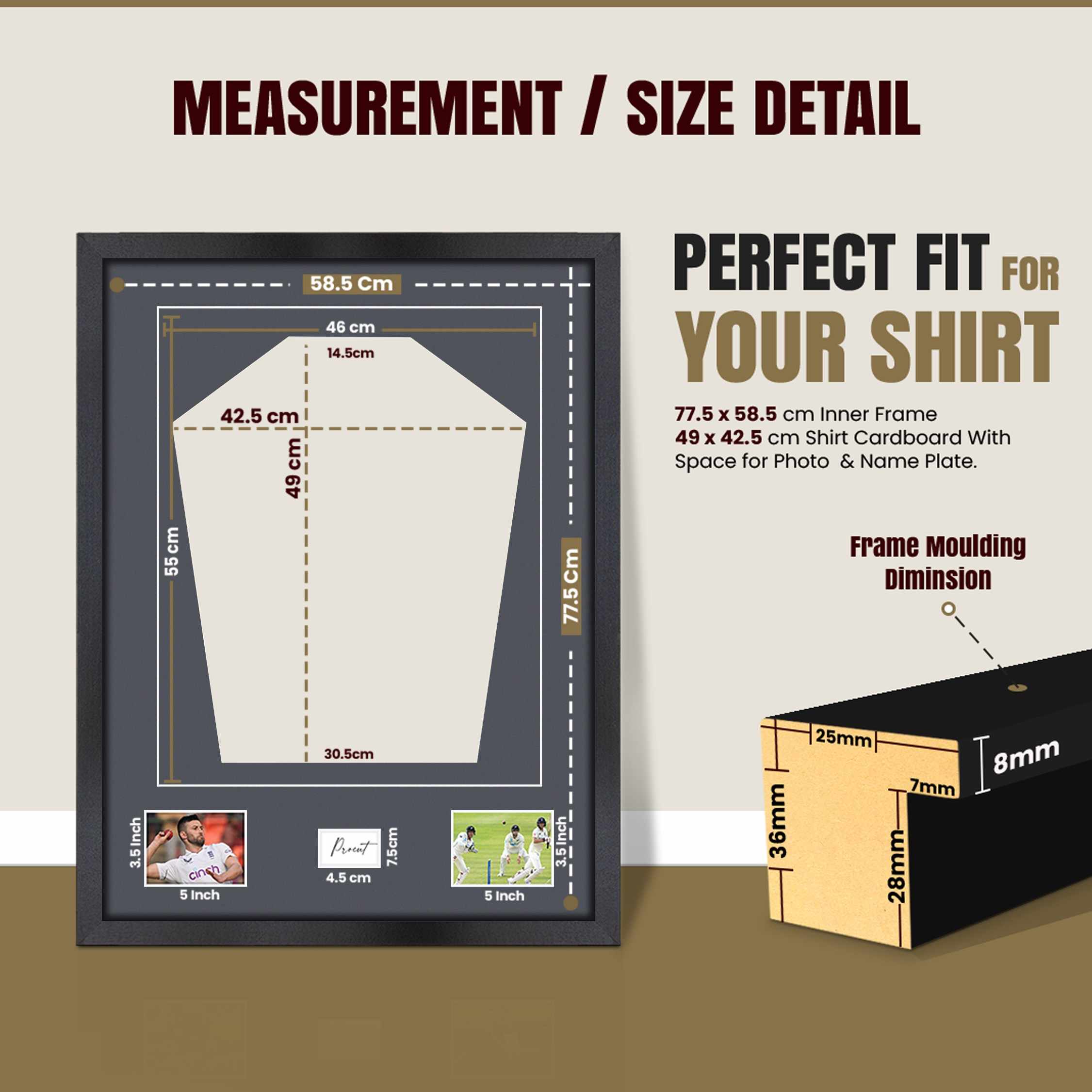 77.5x58.5cm Mat Black Football Shirt Frame With Charcoal Grey Mount And Perspex Front - Fits Football, Rugby, And Other Sports Jerseys thumbnail 3