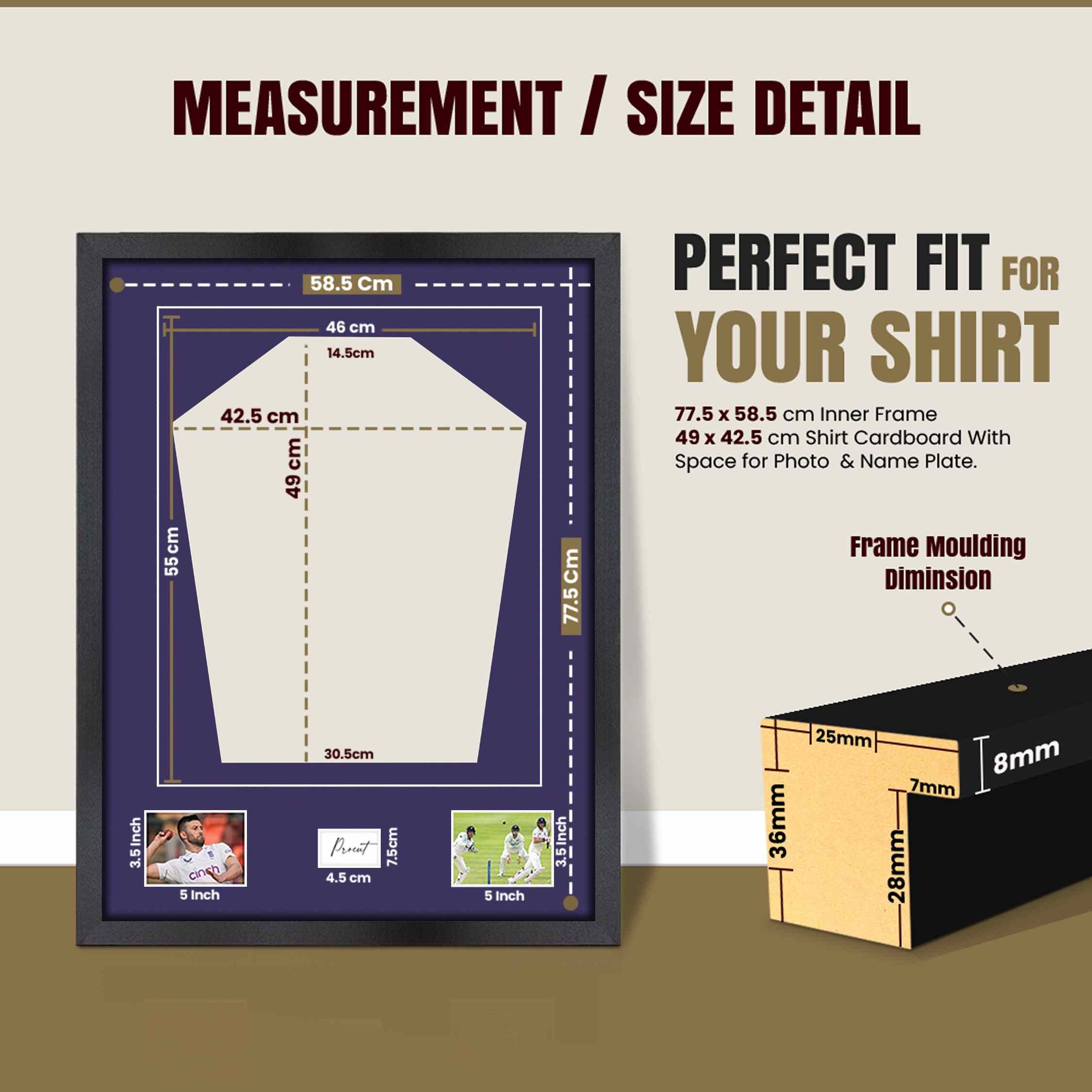 77.5x58.5cm Mat Black Football Shirt Frame With Damson Mount And Perspex Front - Fits Football, Rugby, And Other Sports Jerseys thumbnail 3