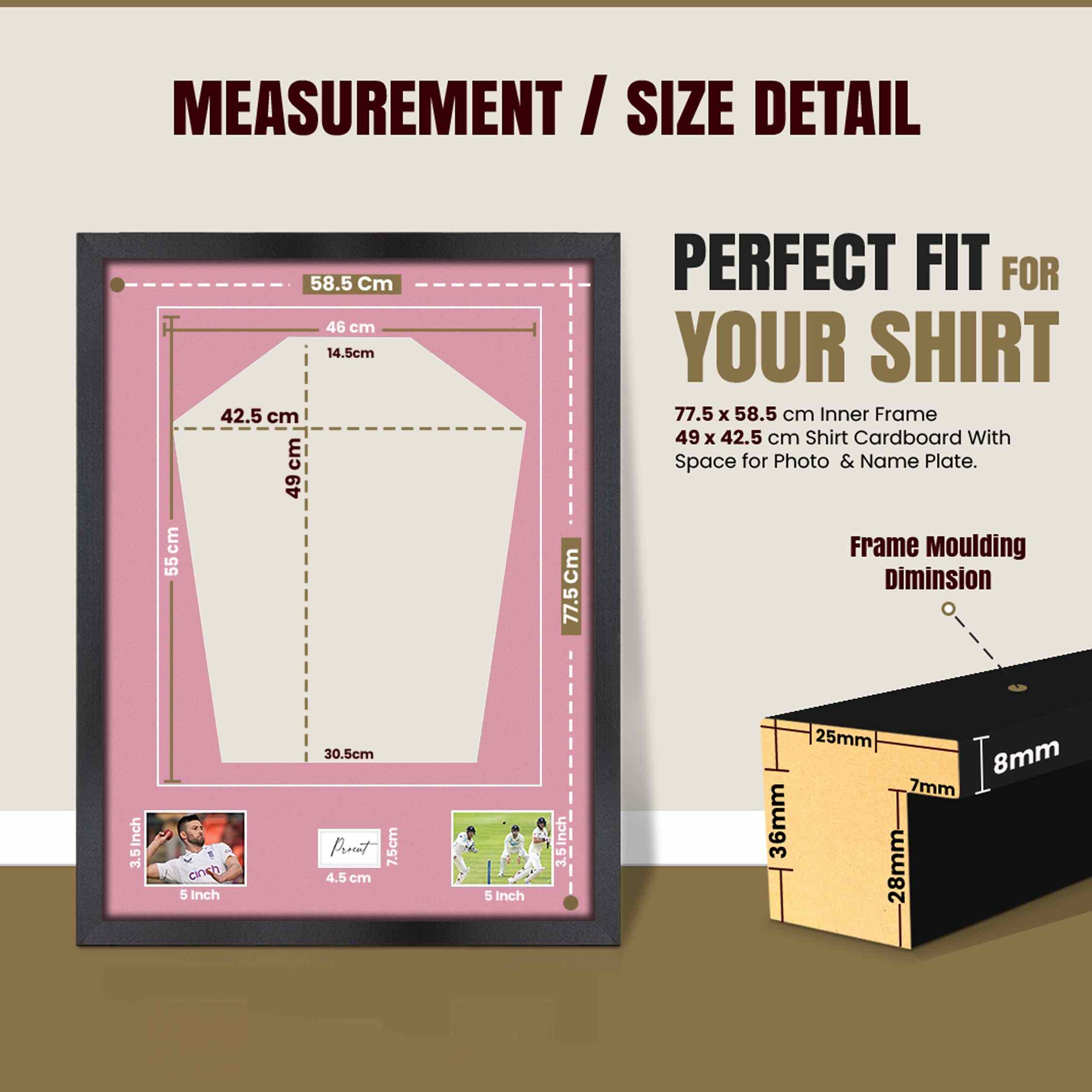 77.5x58.5cm Mat Black Football Shirt Frame With Dusty Rose Mount And Perspex Front - Box Display For Football, Rugby, And Other Sports Jerseys thumbnail 3